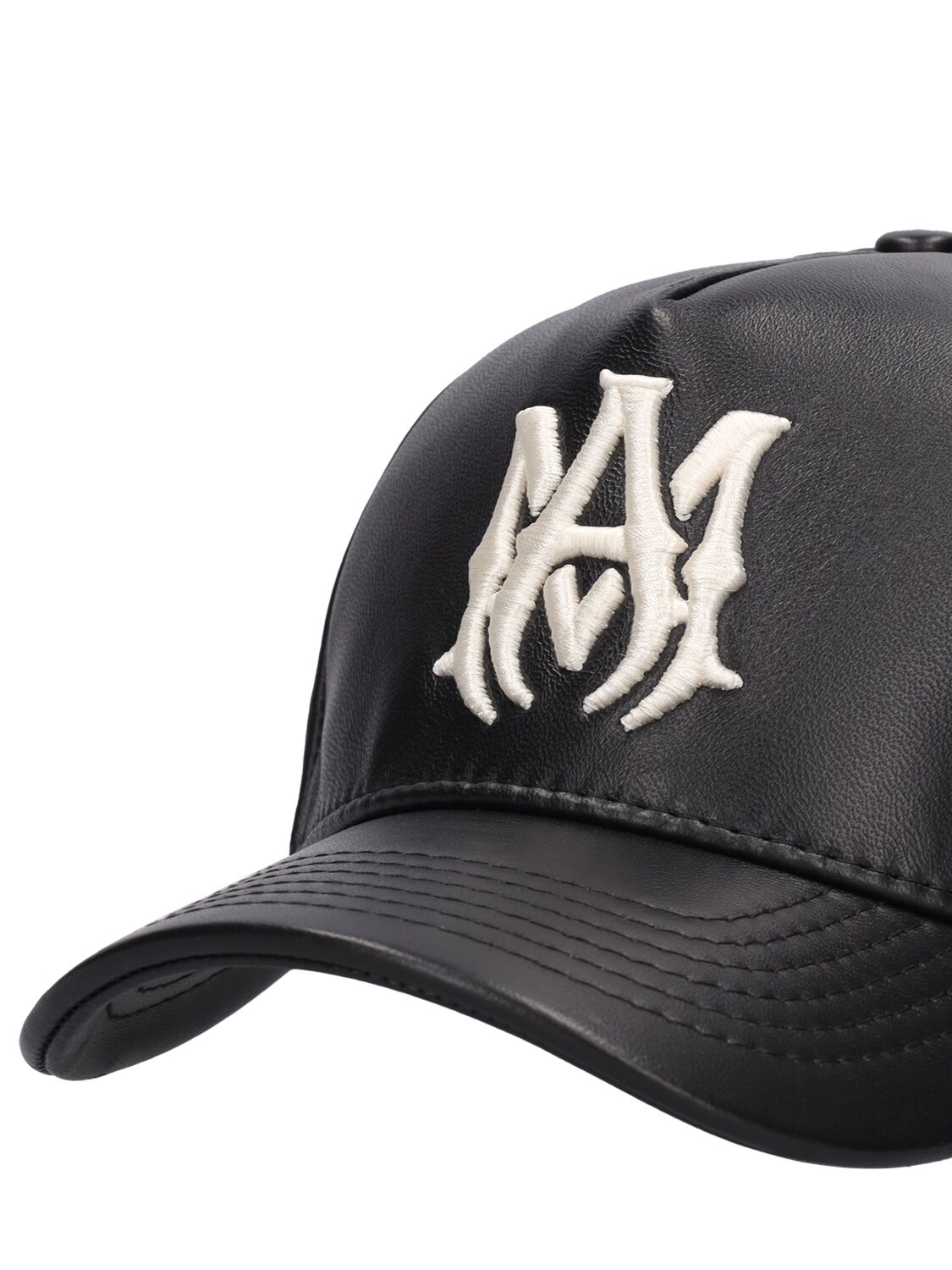 Shop Amiri Ma Logo Leather Baseball Cap In Black