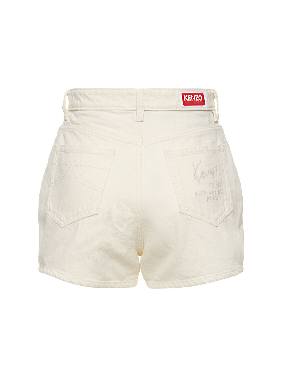Shop Kenzo Cotton Denim Shorts In White