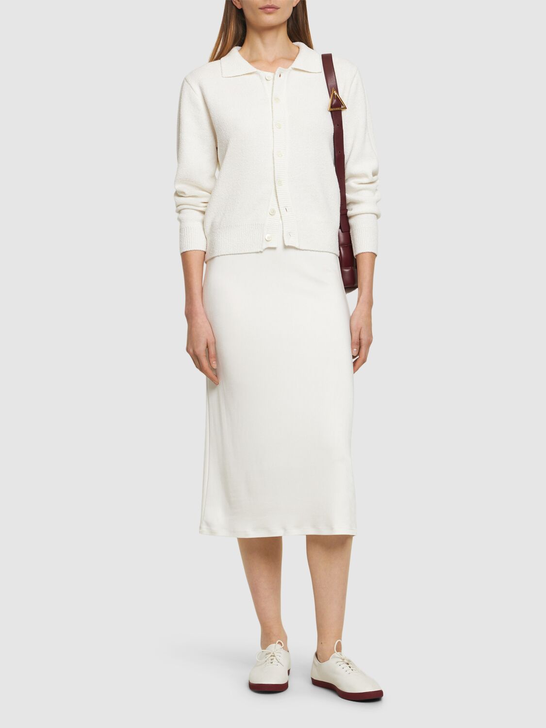 Shop Tove Flor Viscose Jersey Midi Skirt In White