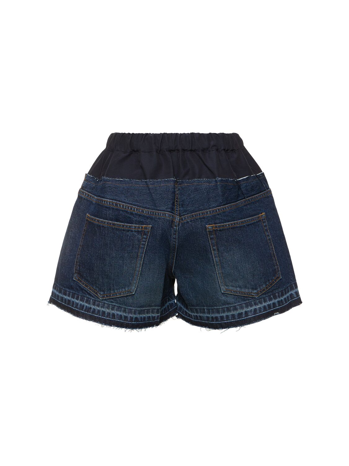 Shop Sacai Denim Elastic Shorts W/ Drawstring In Blue