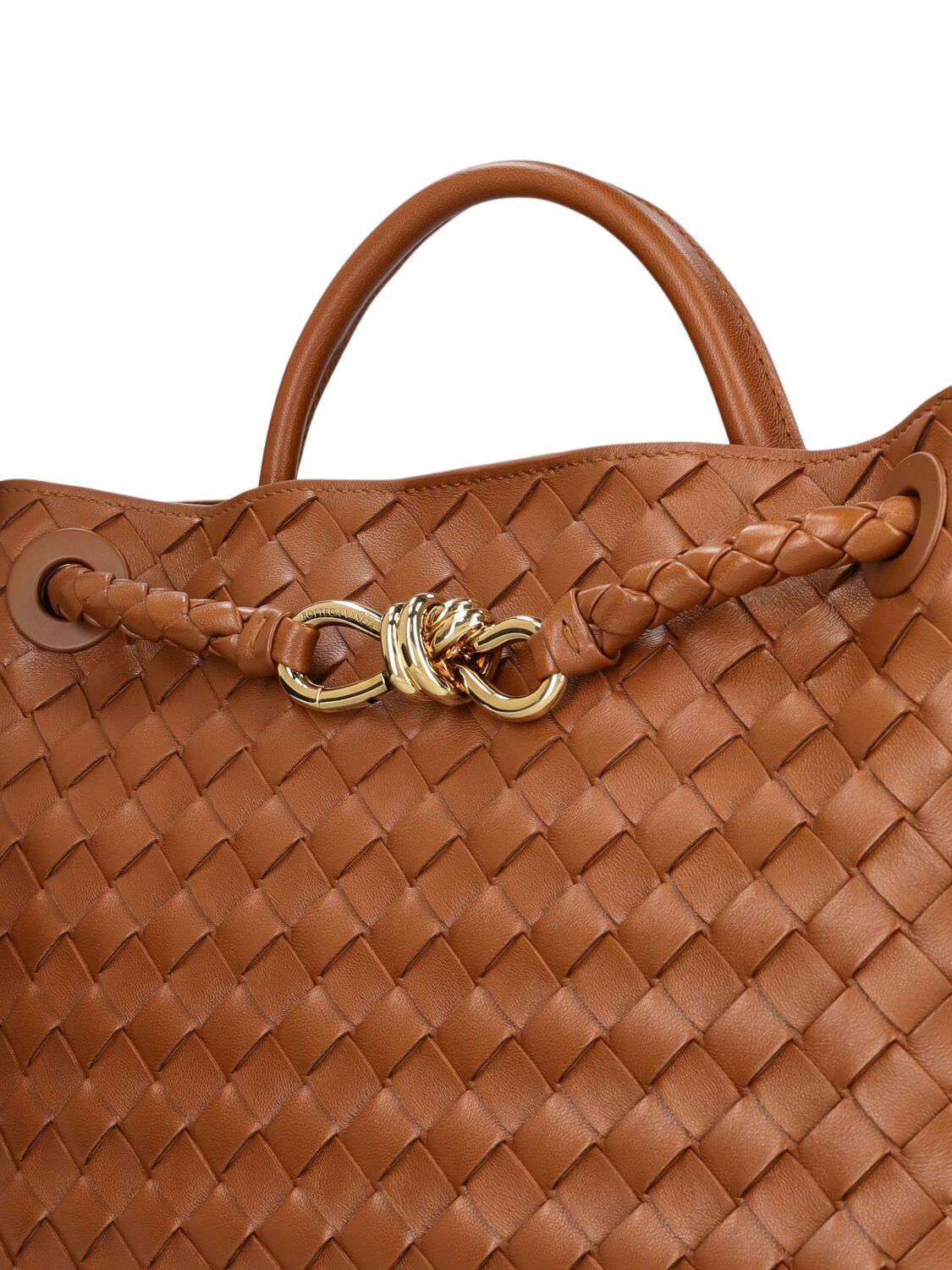 Shop Bottega Veneta Medium Andiamo Leather Top Handle Bag In Cognac