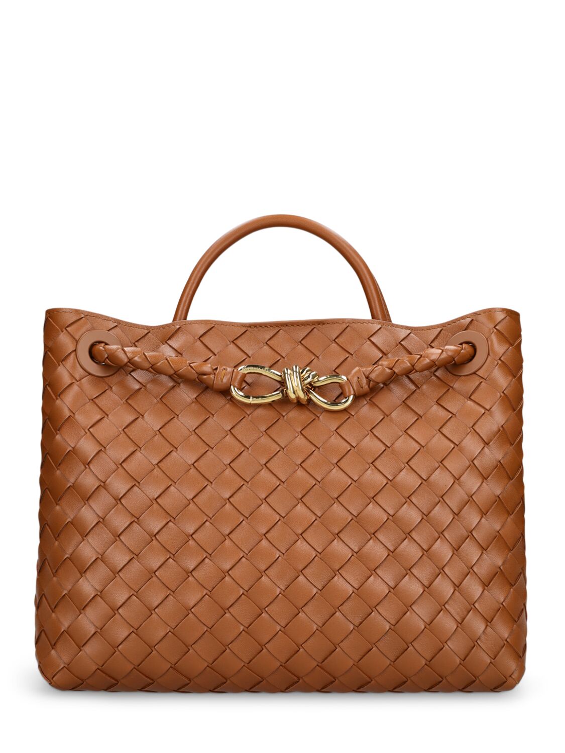 Bottega Veneta Medium Andiamo Leather Top Handle Bag In Cognac