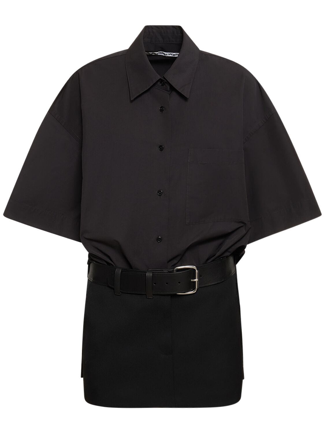 Image of Mini Cotton Shirt Dress W/ Leather Belt