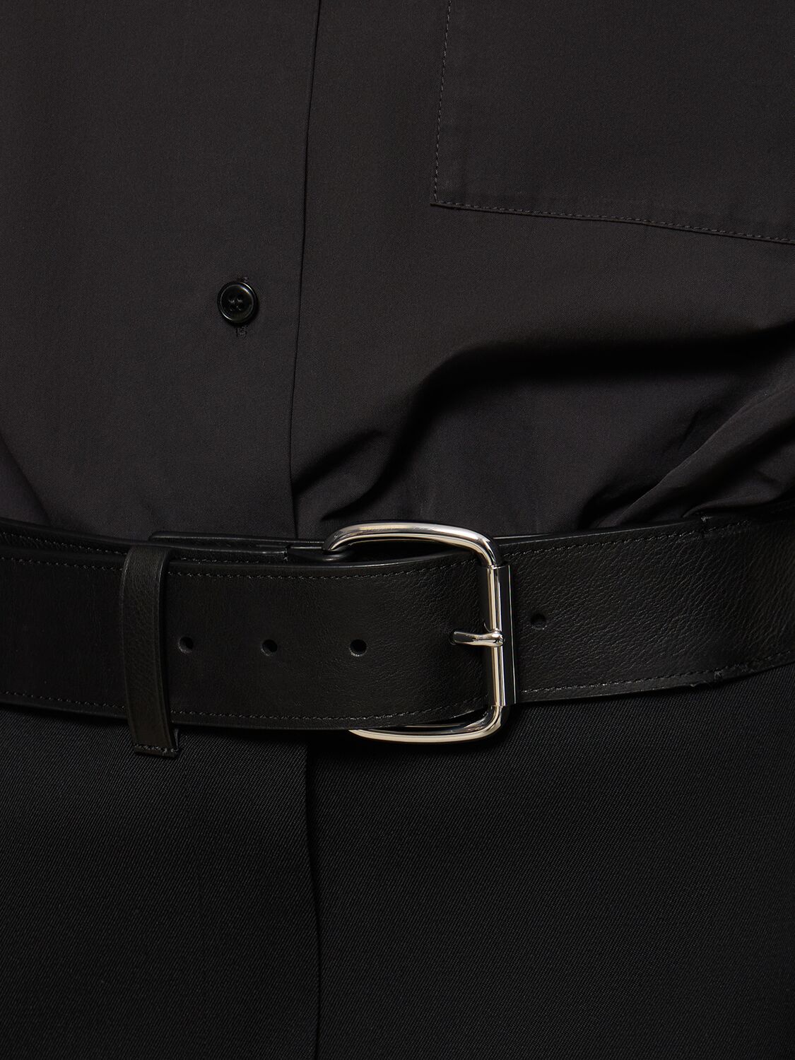 Shop Alexander Wang Mini Cotton Shirt Dress W/ Leather Belt In Black