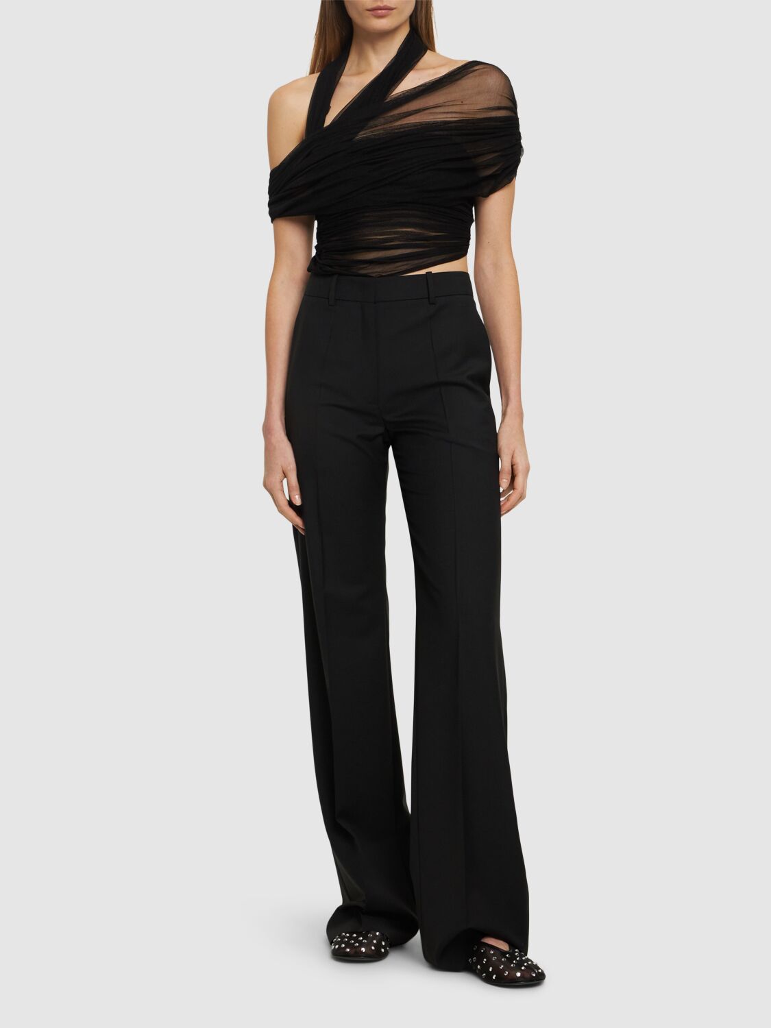 Veiled Silk Asymmetric Crop Top