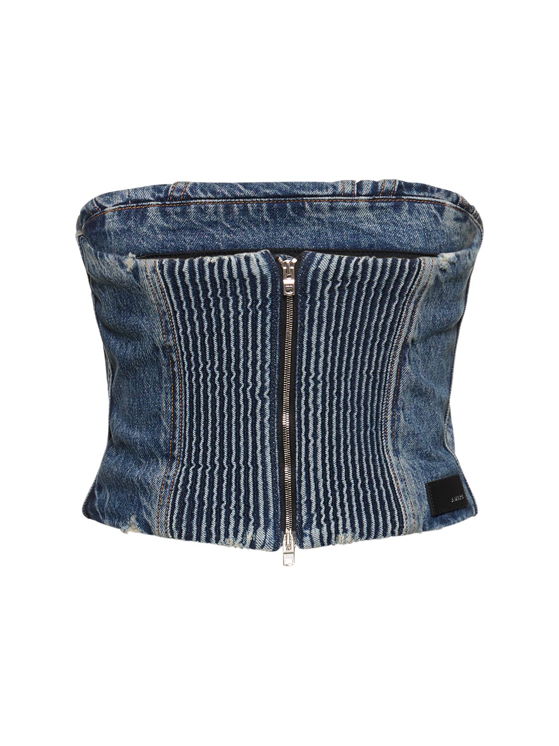 Shop Amiri Denim Bustier Top In Blue