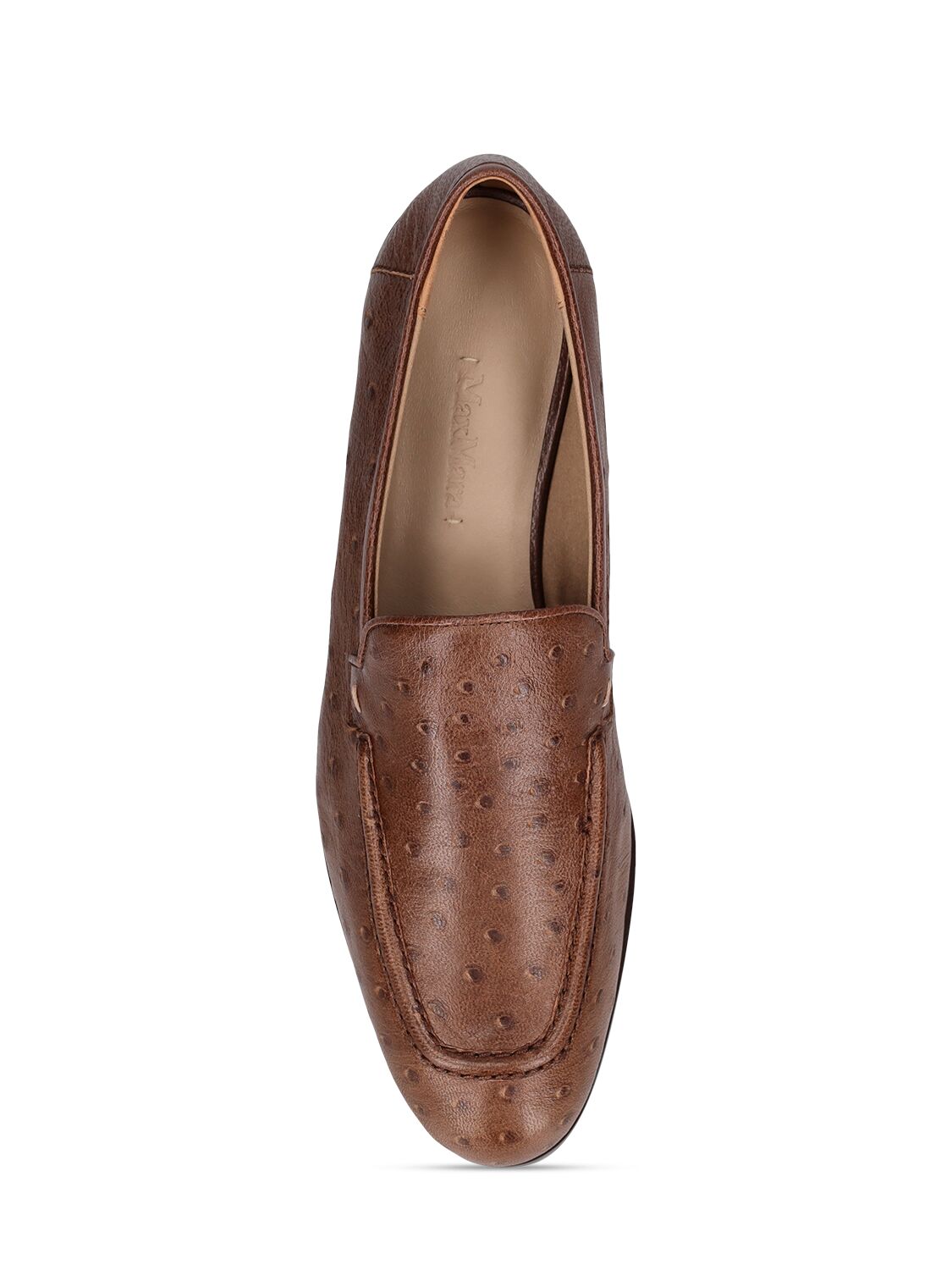 Shop Max Mara 10mm Ostrich Print Leather Loafers In Brown