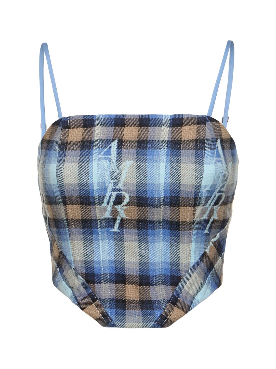 Checked Cotton Blend Flannel Corset Top