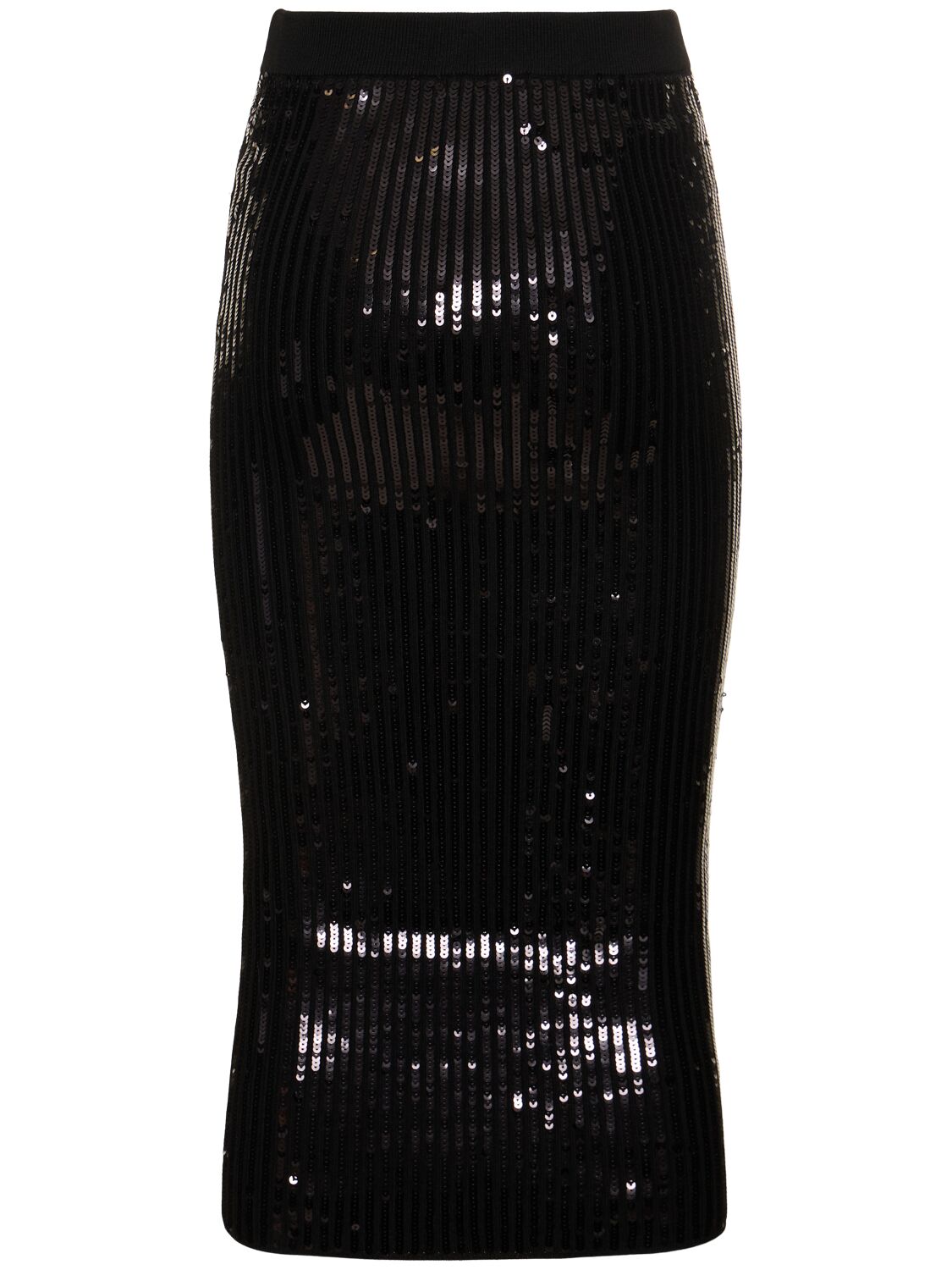 Shop Alexandre Vauthier Sequined High Rise Midi Skirt In Black