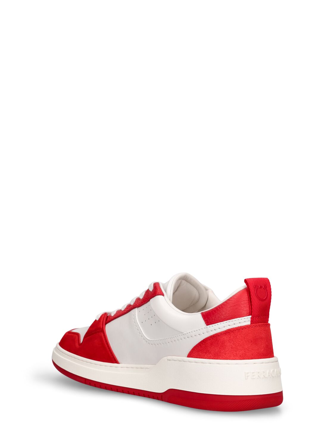 Shop Ferragamo Dennis Leather Sneakers In Flame Red,white