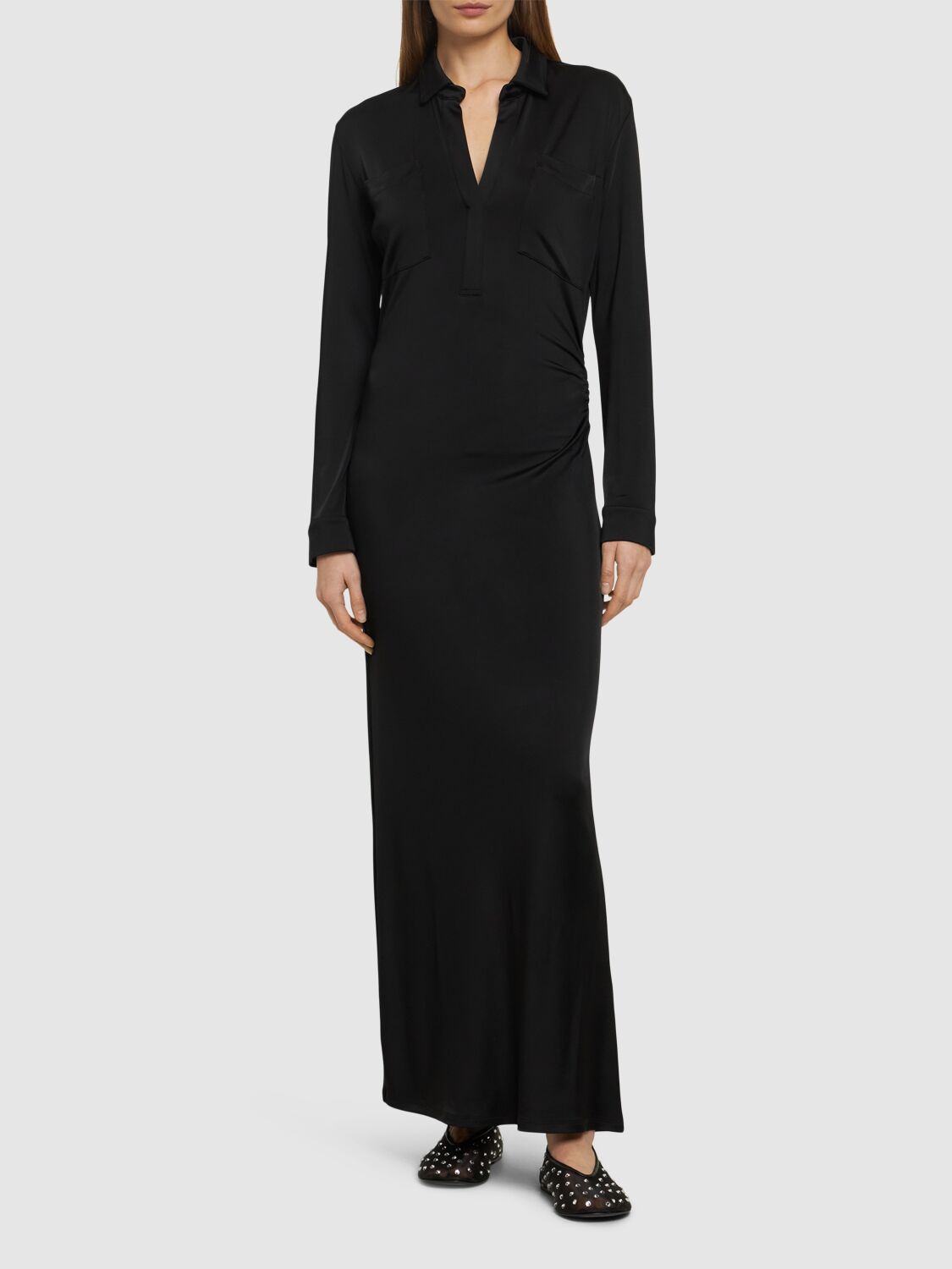Shop Tove Iana Viscose Jersey L/s Long Dress In Black