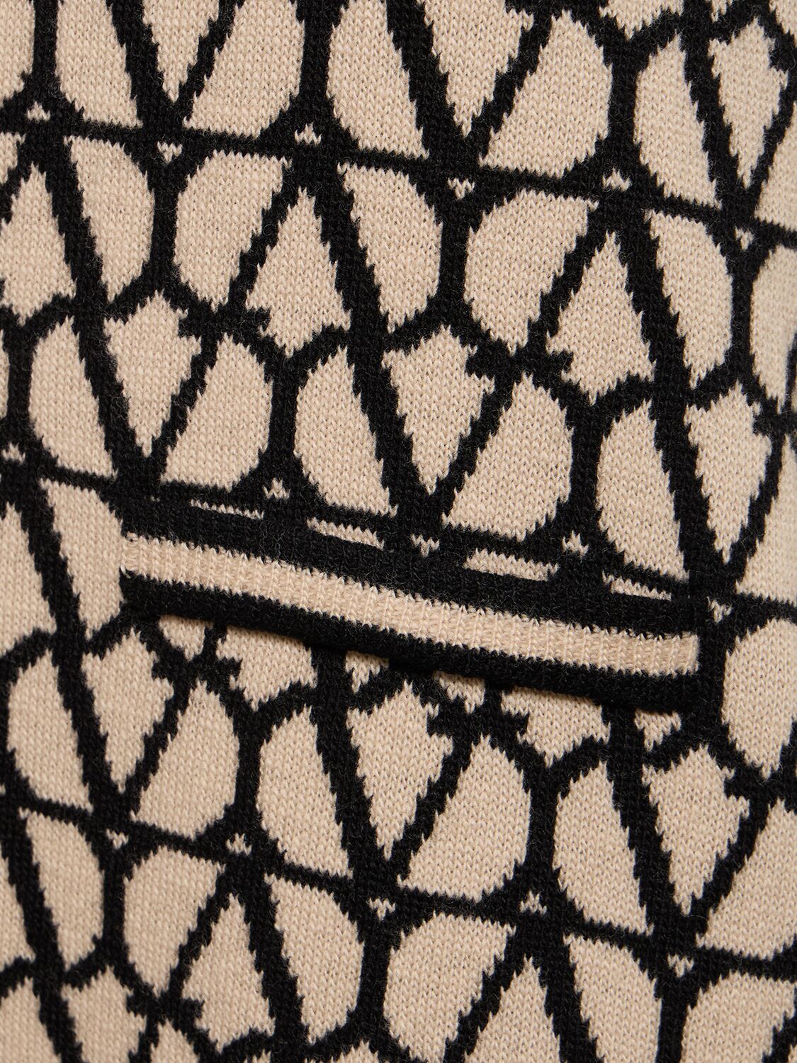 Shop Valentino Wool Knit Logo Short Sleeve Mini Dress In Beige,black