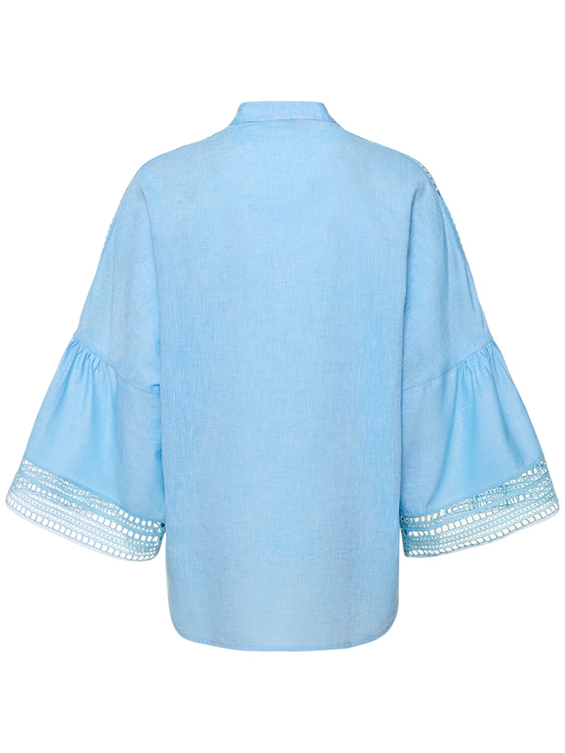Shop Ermanno Scervino Linen Long Sleeve Blouse Shirt In Light Blue