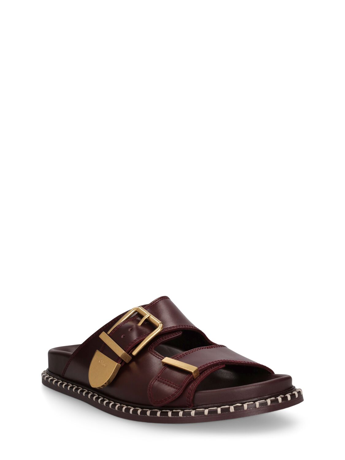 Shop Chloé 20mm Rebecca Leather Flat Sandals In Brown