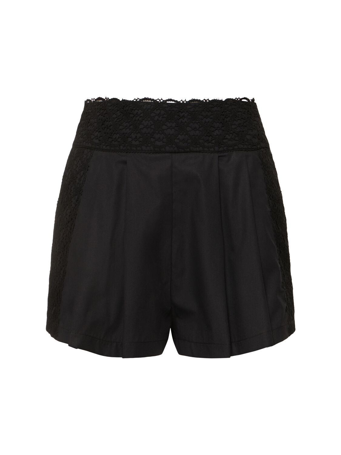 Ermanno Scervino Embroidered Pleated Cotton Shorts In Black