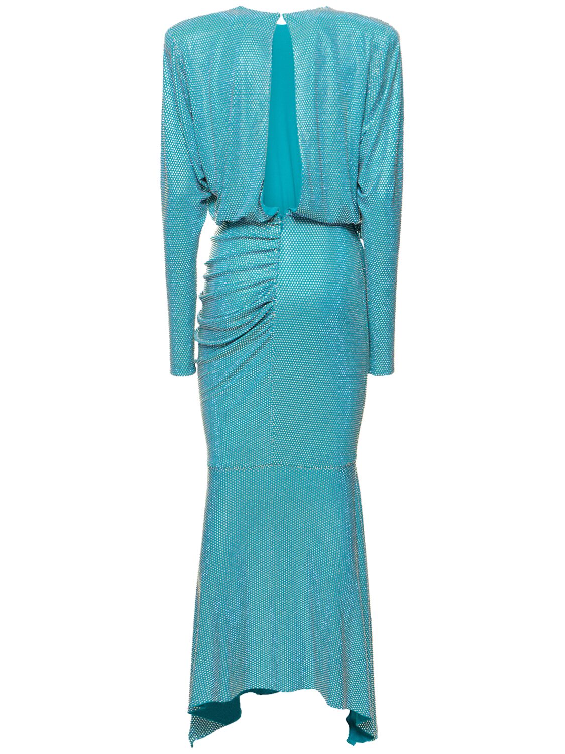 Shop Alexandre Vauthier Draped Jersey L/s Maxi Dress In Blue