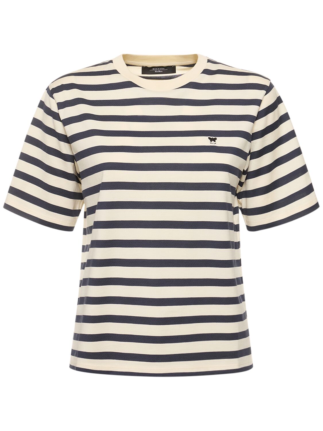 Shop Weekend Max Mara Deodara Striped Cotton Jersey T-shirt In Ivory,navy