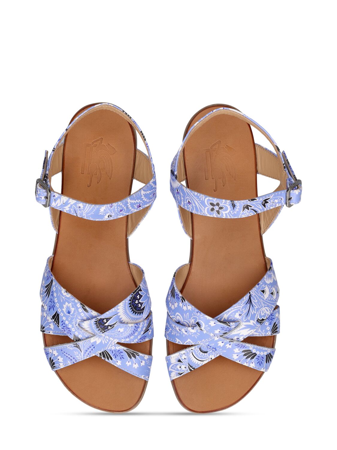 Shop Etro Leather Sandals In Blue,ivory