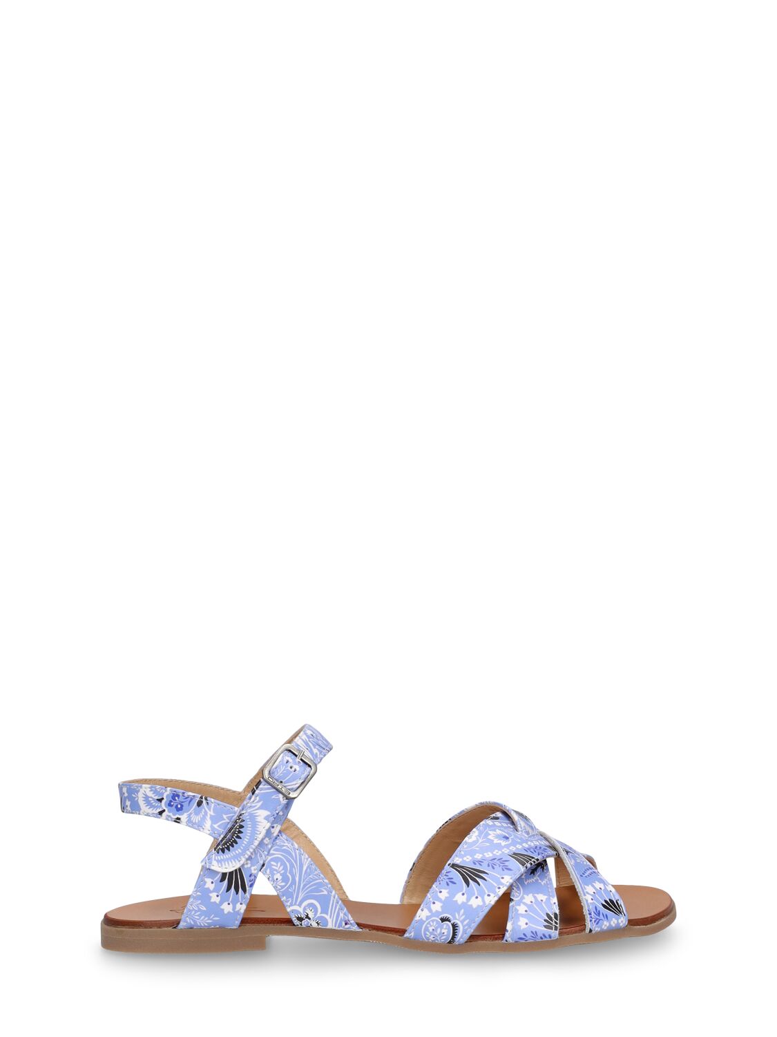 Etro Kids' Leather Sandals In Blue,ivory