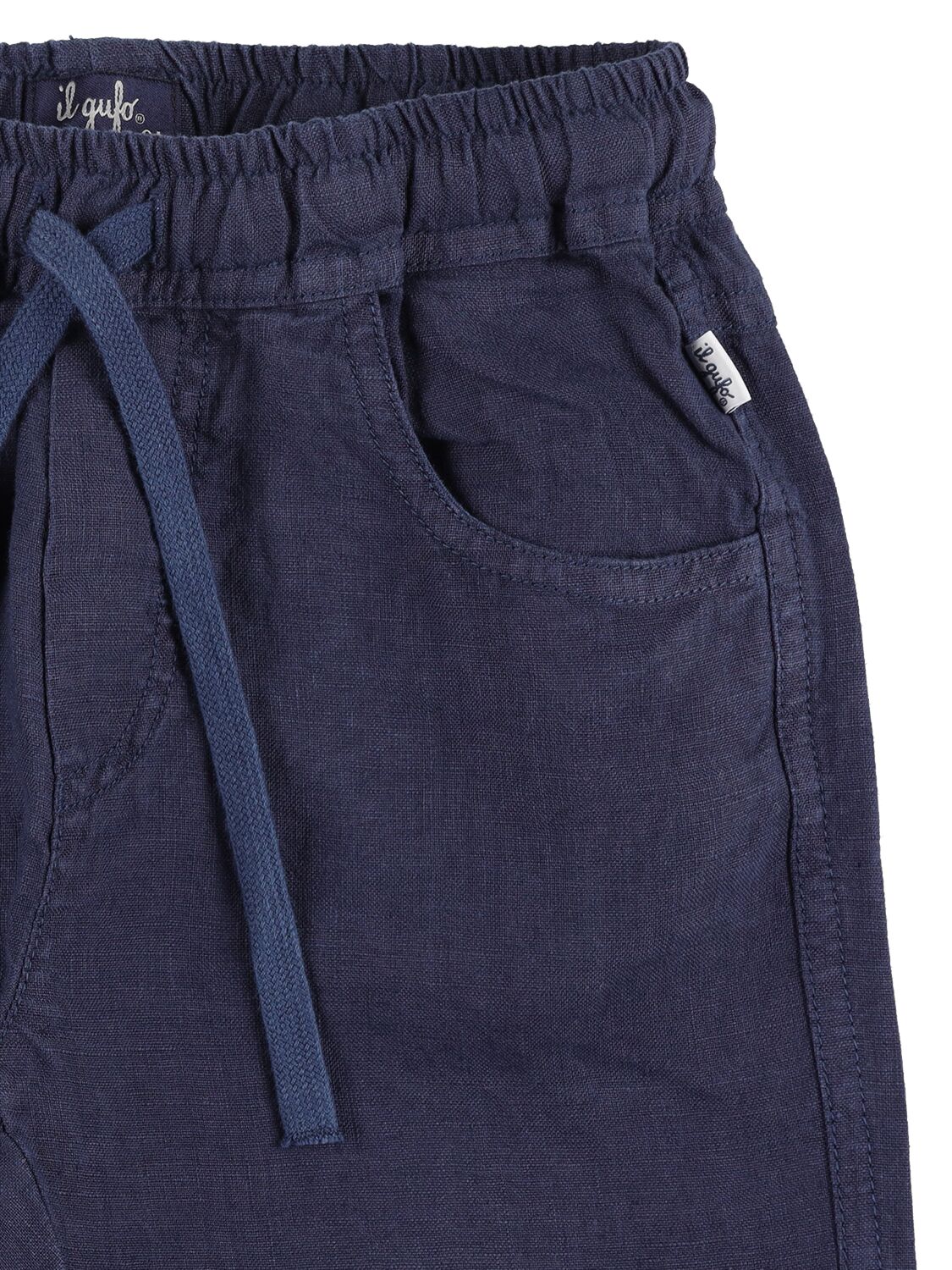 Shop Il Gufo Linen Pants W/drawstring In Blue