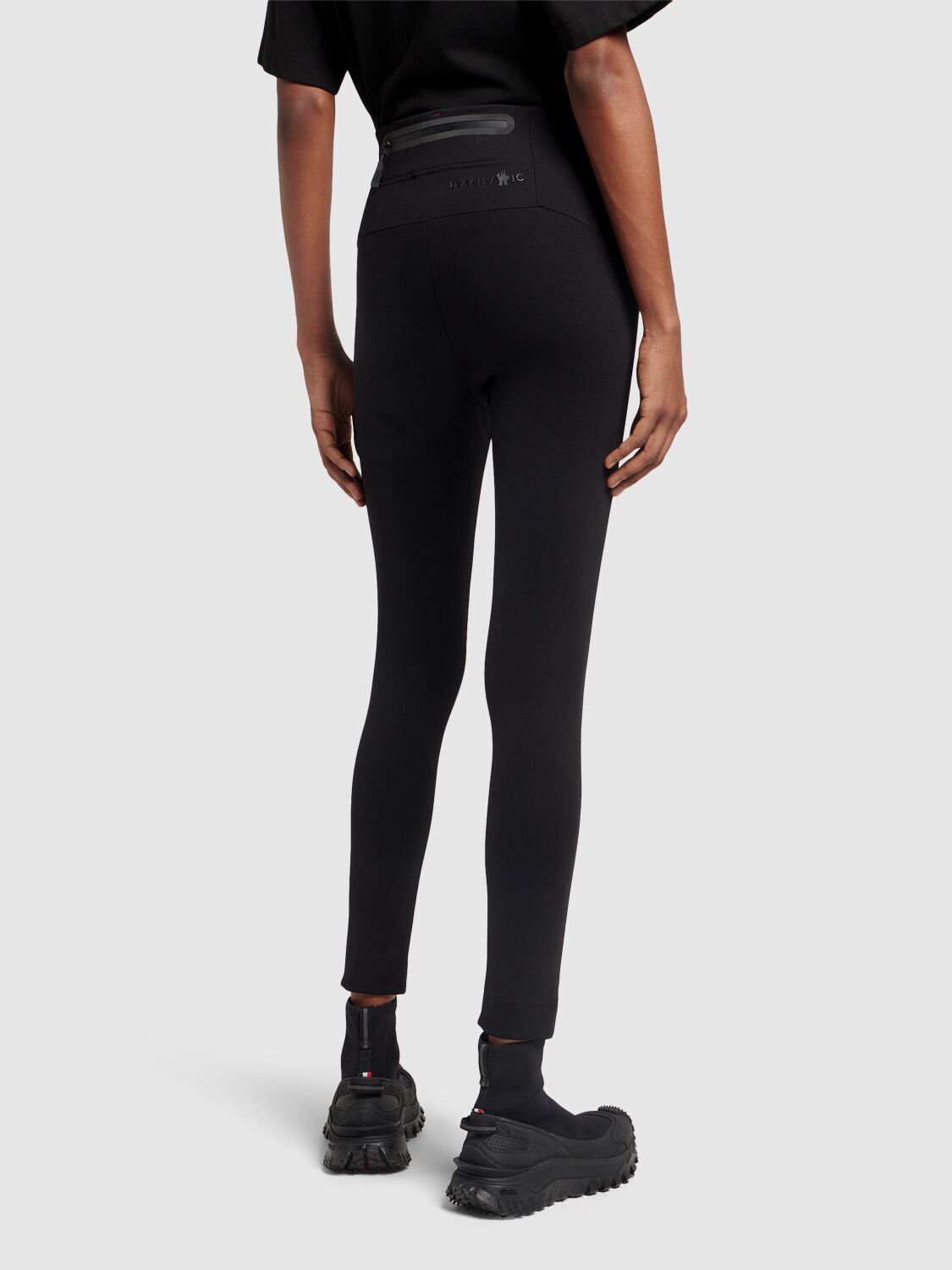 Shop Moncler Jersey Leggings In Black