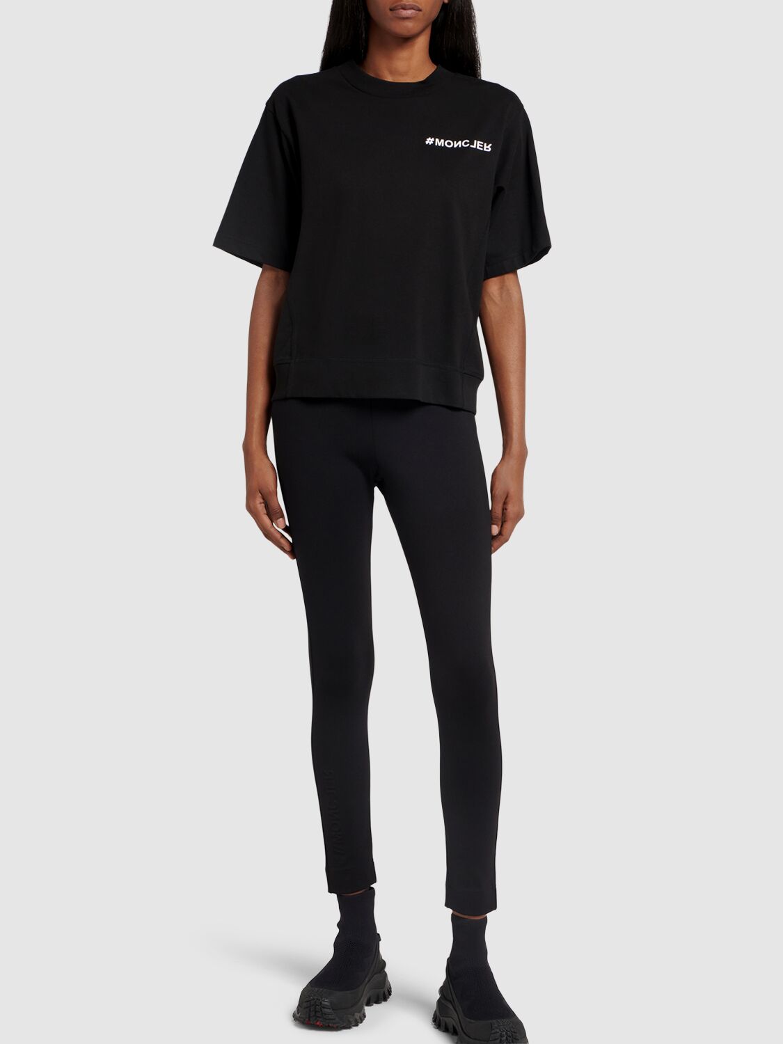 Shop Moncler Jersey Leggings In Black