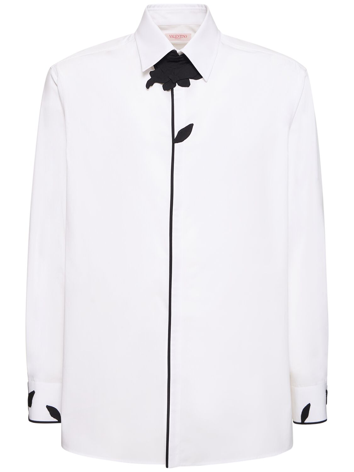 Valentino Flower Embroidered Cotton Shirt In White,black