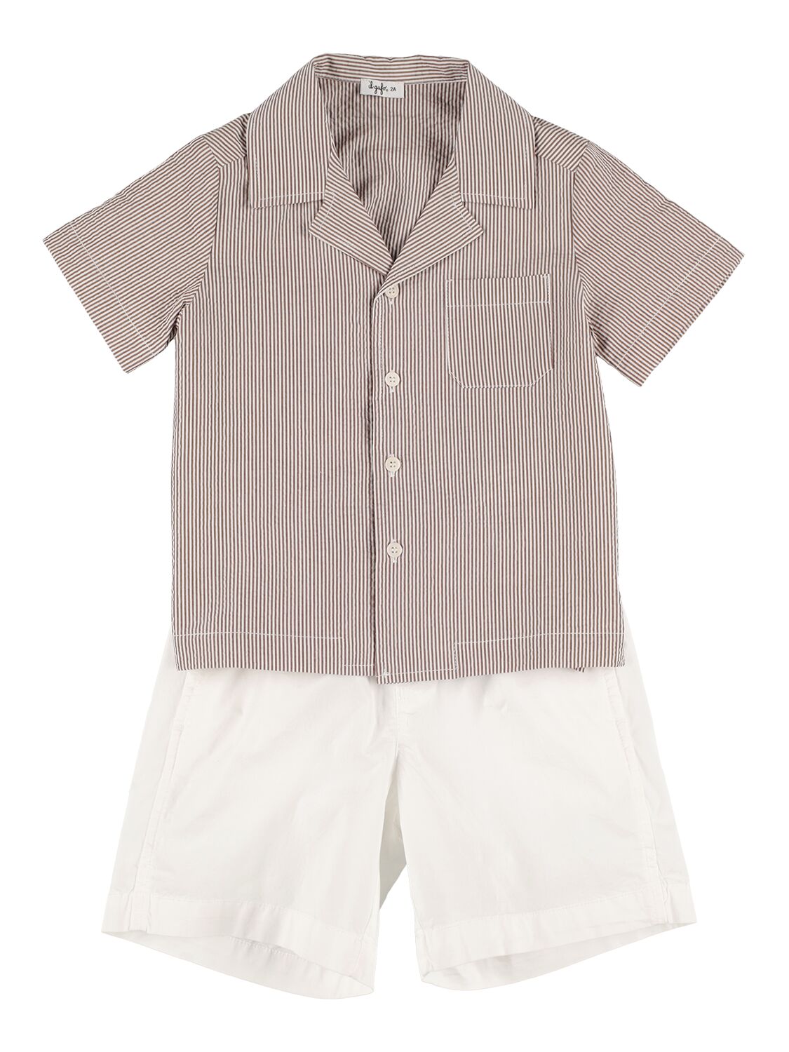 Il Gufo Kids' Seersucker Shirt & Poplin Shorts In Brown,white