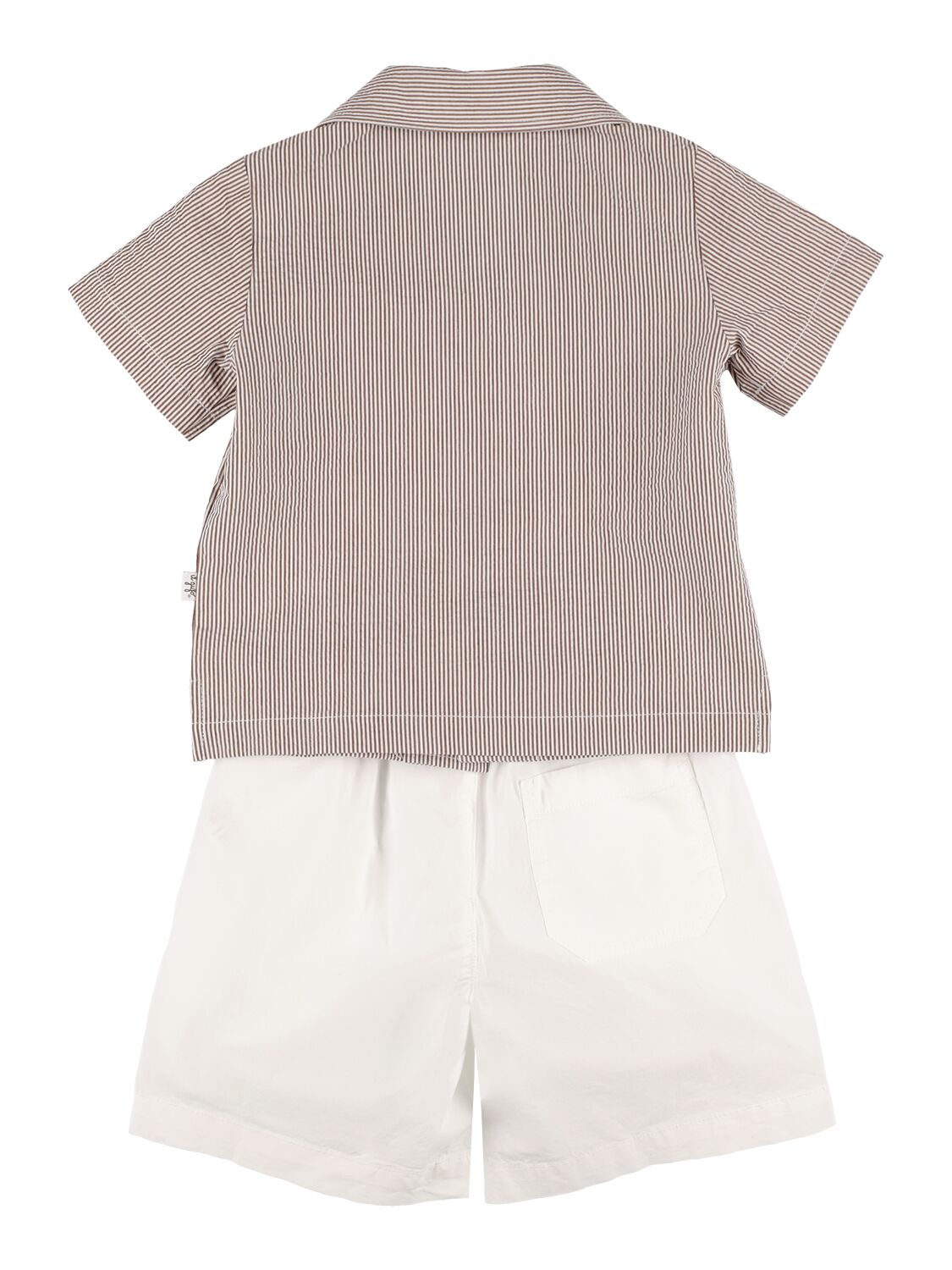 Shop Il Gufo Seersucker Shirt & Poplin Shorts In Brown,white