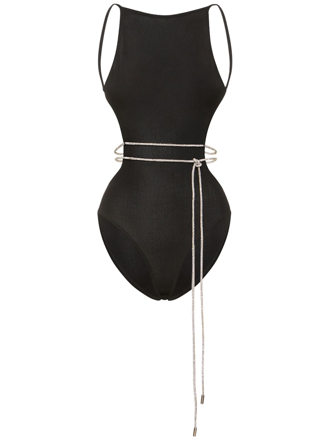 Alexandre Vauthier Viscose Knit Bodysuit W/embellished Belt In Black