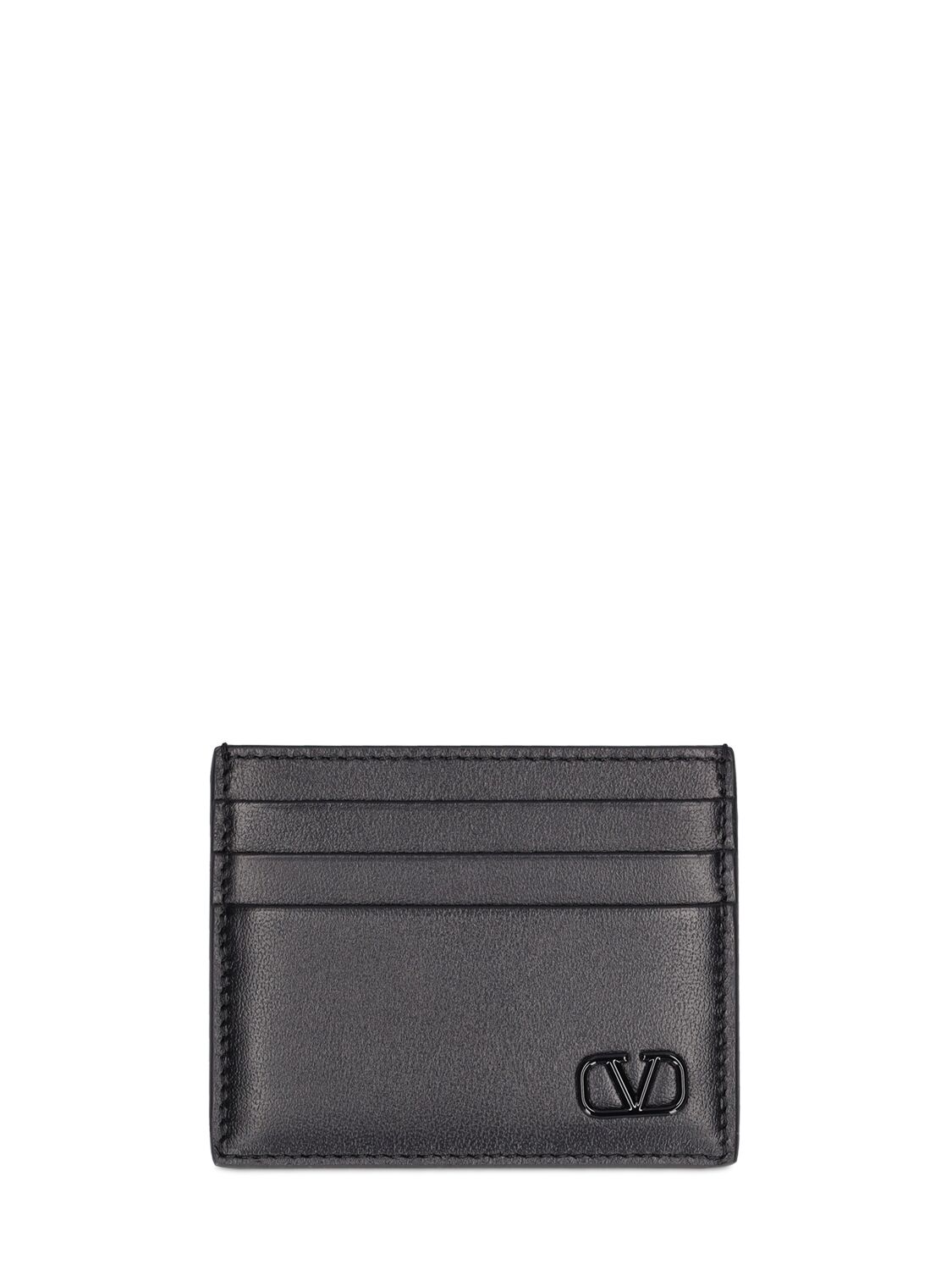 Valentino Garavani Mini V Logo Leather Card Holder In Black