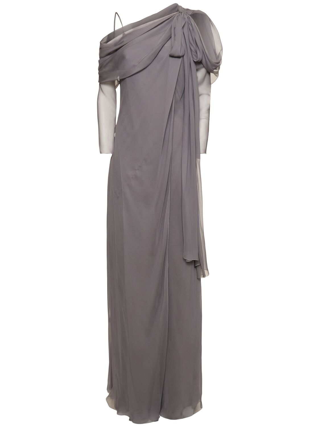 Alberta Ferretti Draped Chiffon & Satin Long Sleeve Dress In 灰色