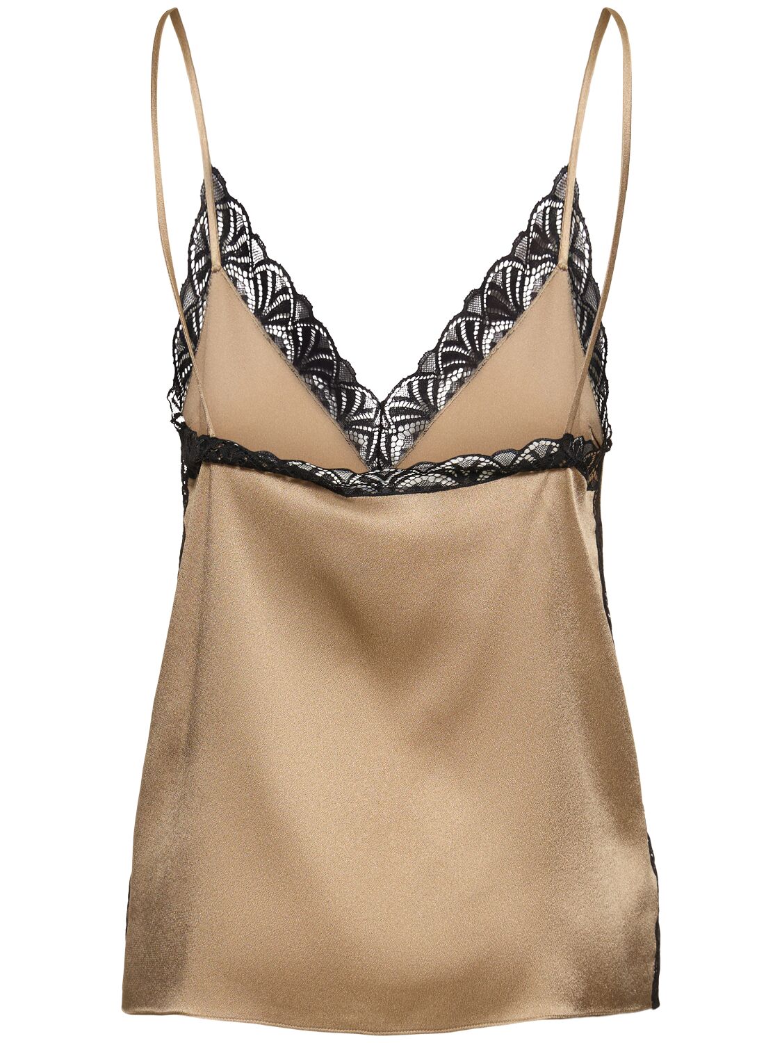 Shop Alberta Ferretti Satin & Lace Camisole Top In 米黄色