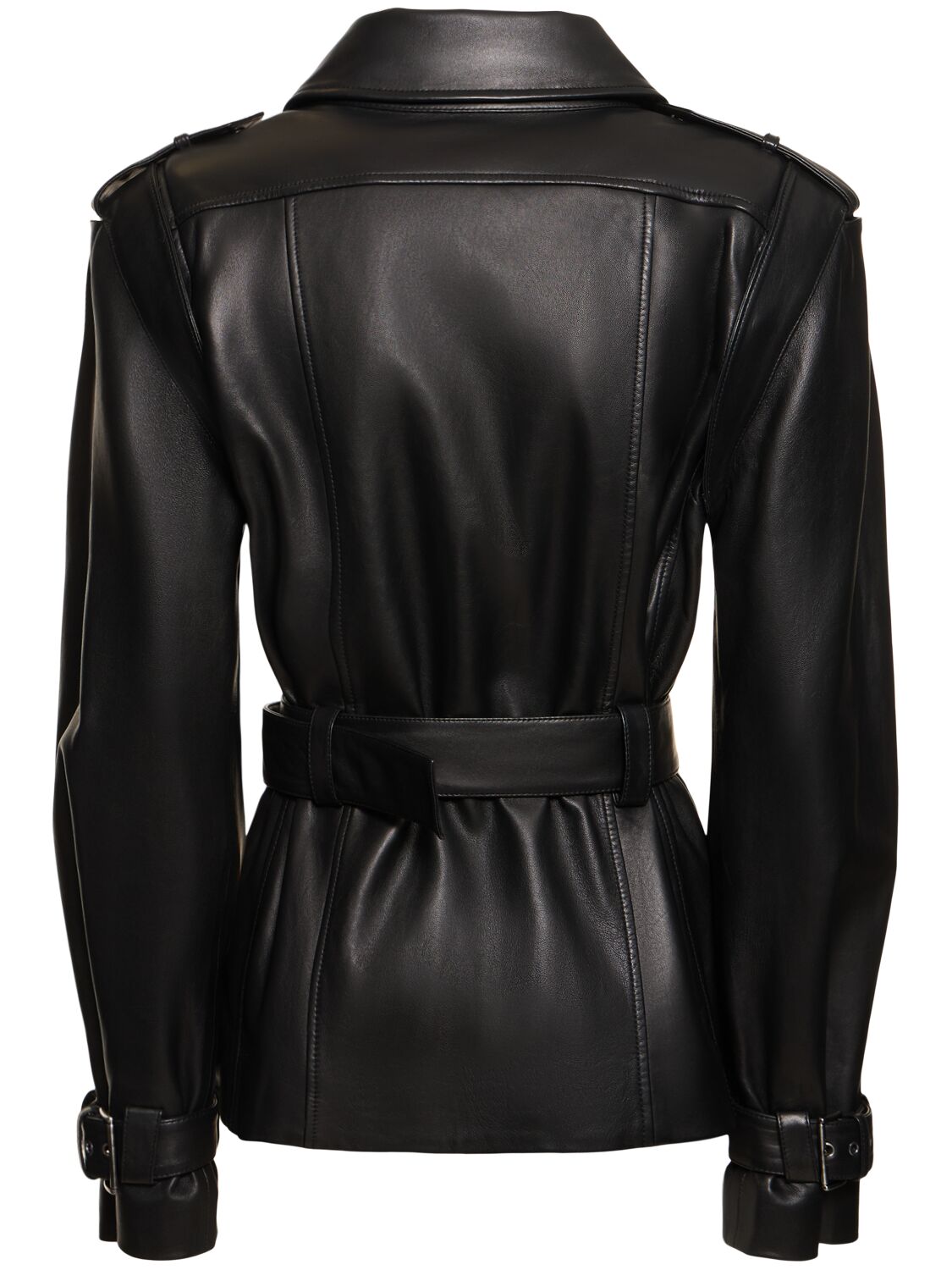 Shop Alberta Ferretti Belted Leather Jacket In 黑色