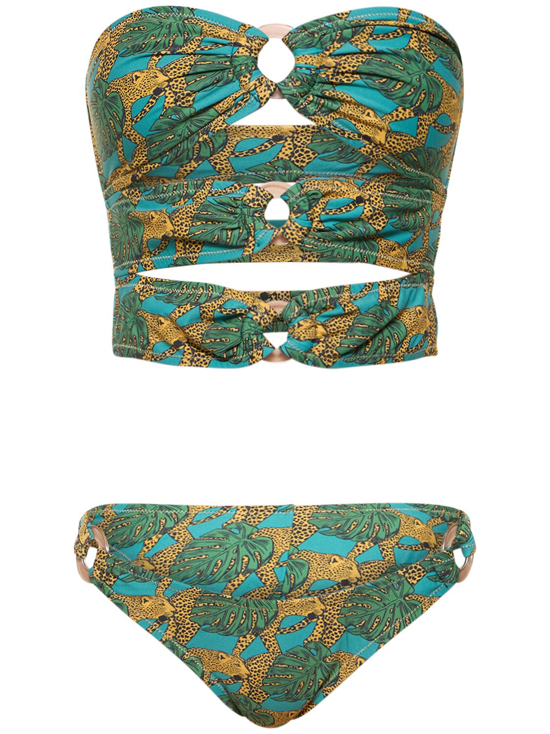 Shop Reina Olga Cage Strapless Bikini W/ Rings In Green,multi