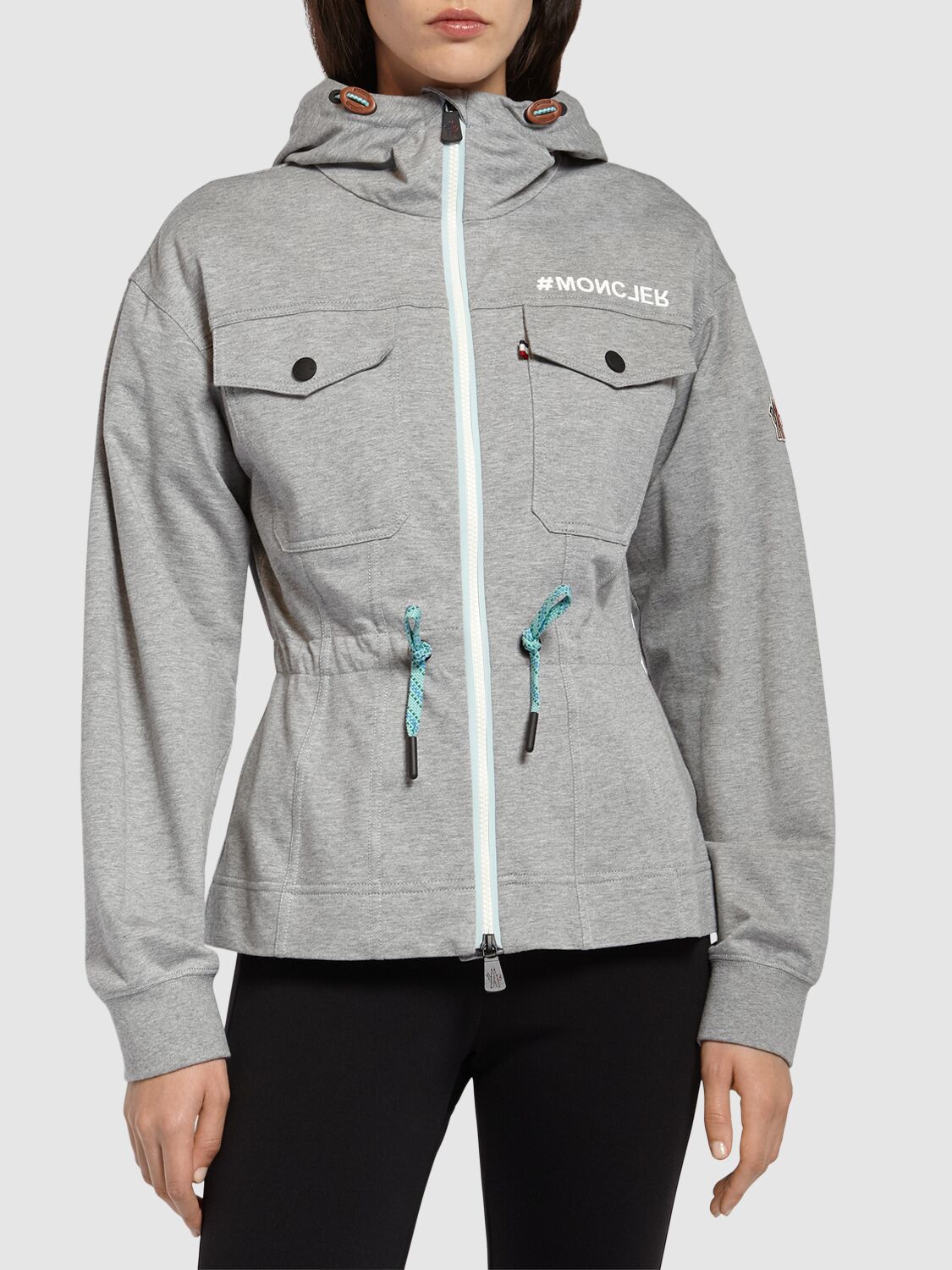 Shop Moncler Cotton Zip-up Hoodie In Grey