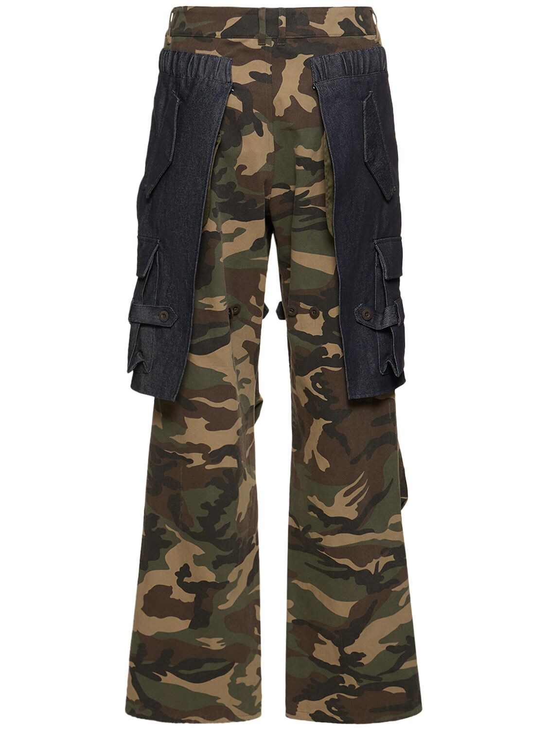 Shop Andersson Bell Raptor Layered Cotton Cargo Pants In Indigo,green