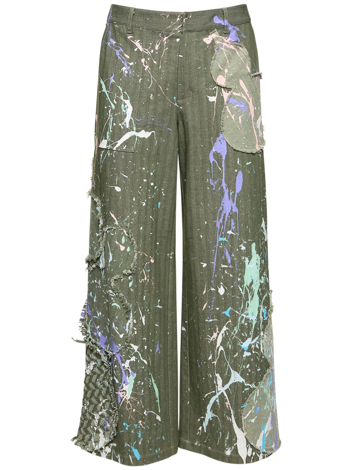 Mithridate Graffiti Patchwork Wide Leg Jeans In Green