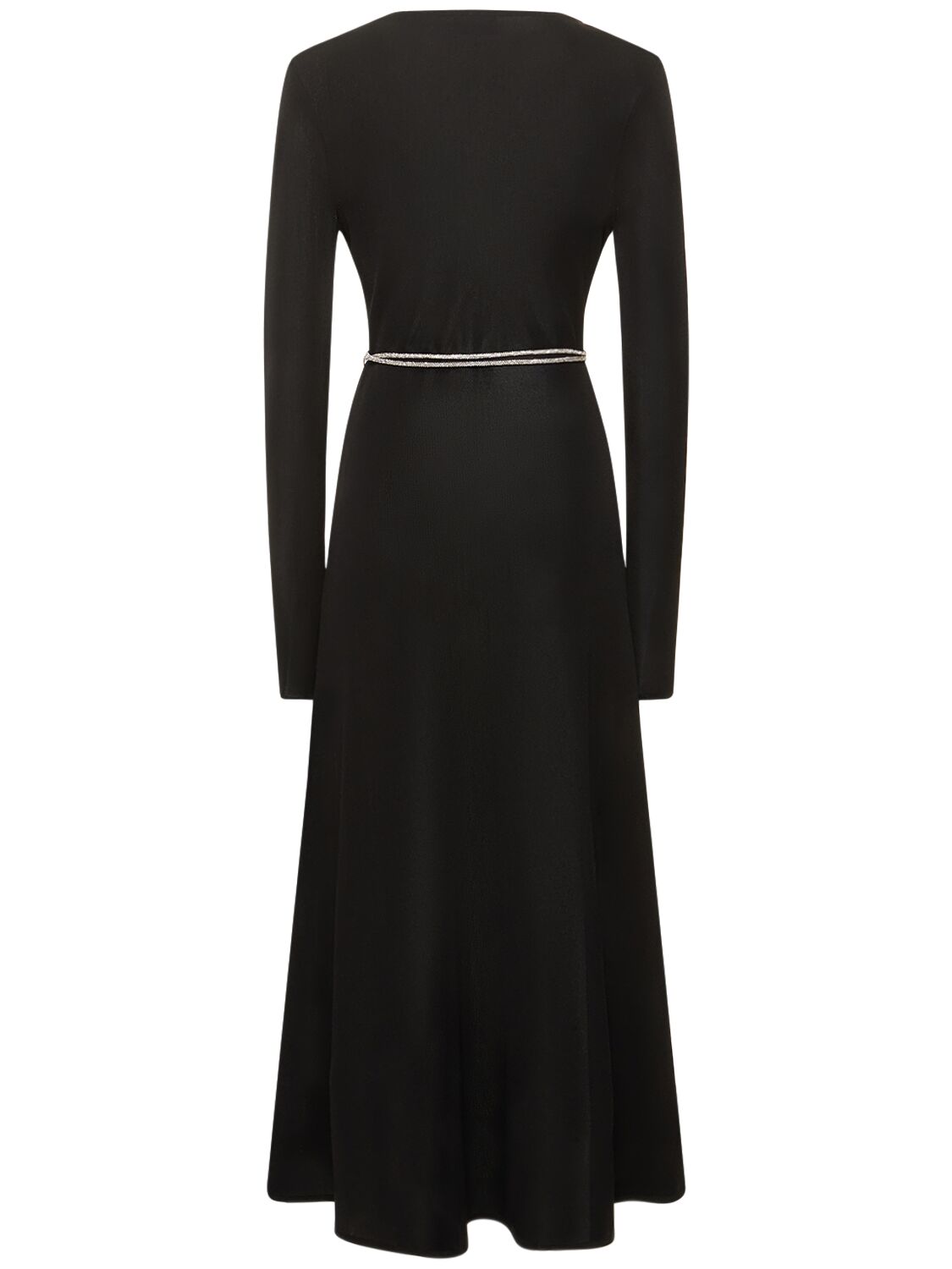 Shop Alexandre Vauthier Viscose Knit Dress W/ Embellished Belt In Black