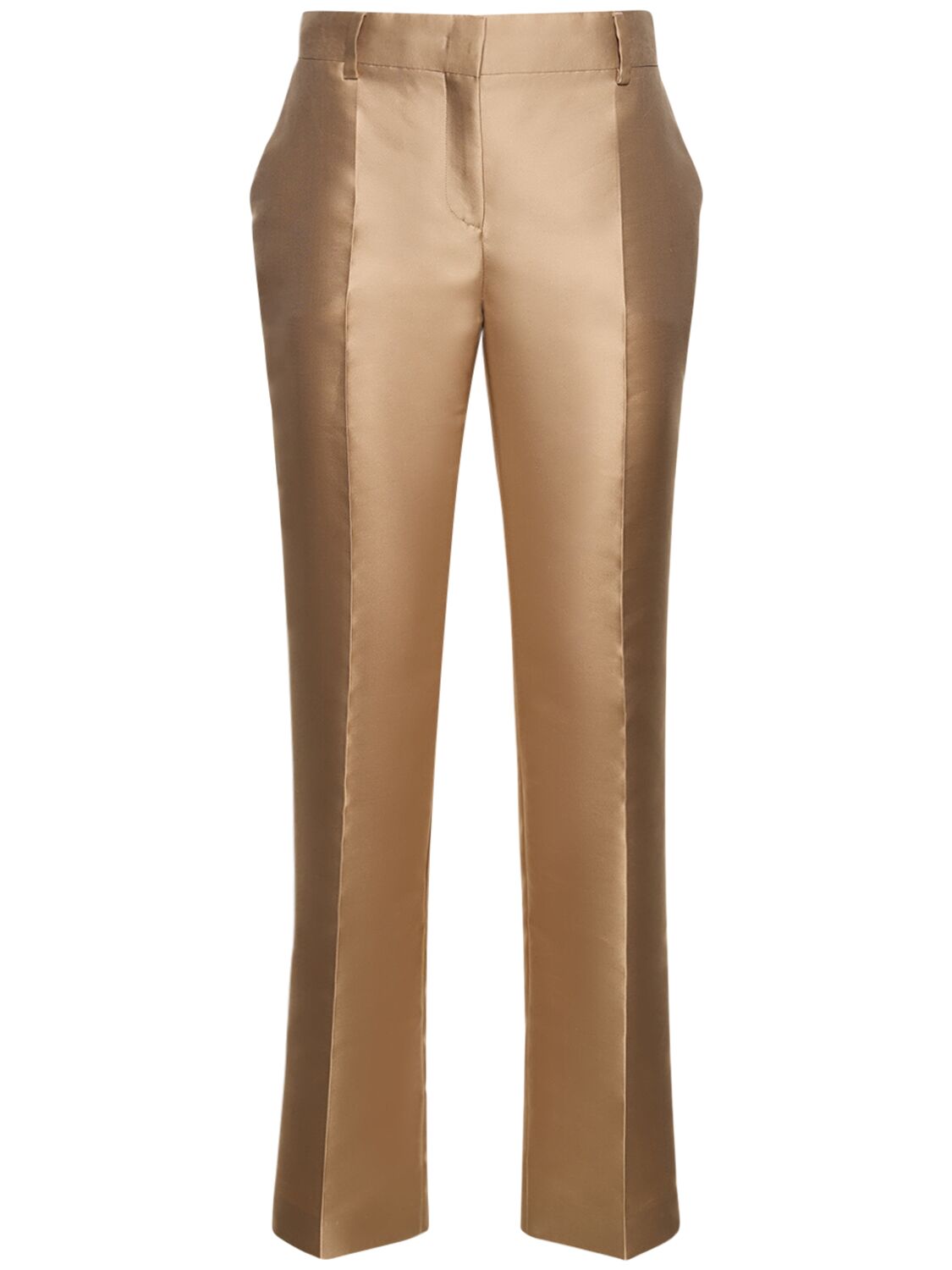 Alberta Ferretti Tailored Satin Straight Pants In 米黄色