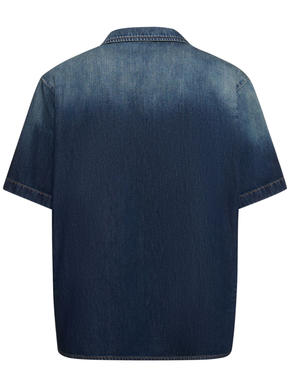 Shop Valentino Denim Short Sleeve Shirt In Blue