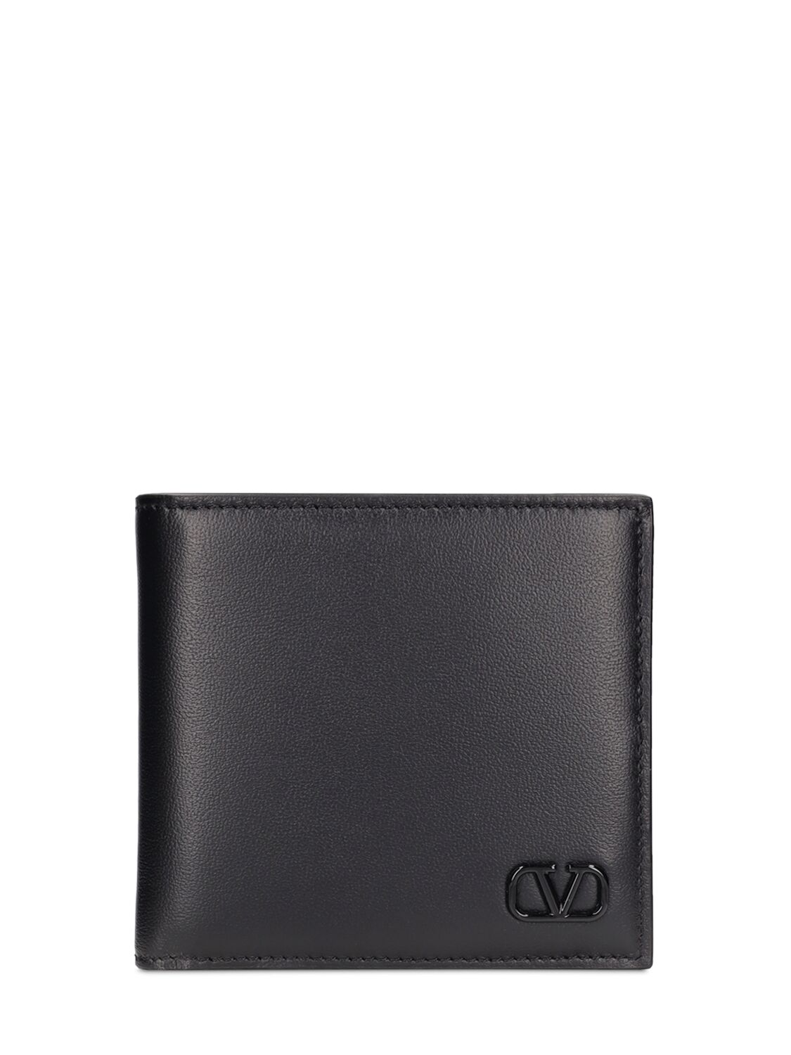 Valentino Garavani V Logo Billfold Leather Wallet In Black