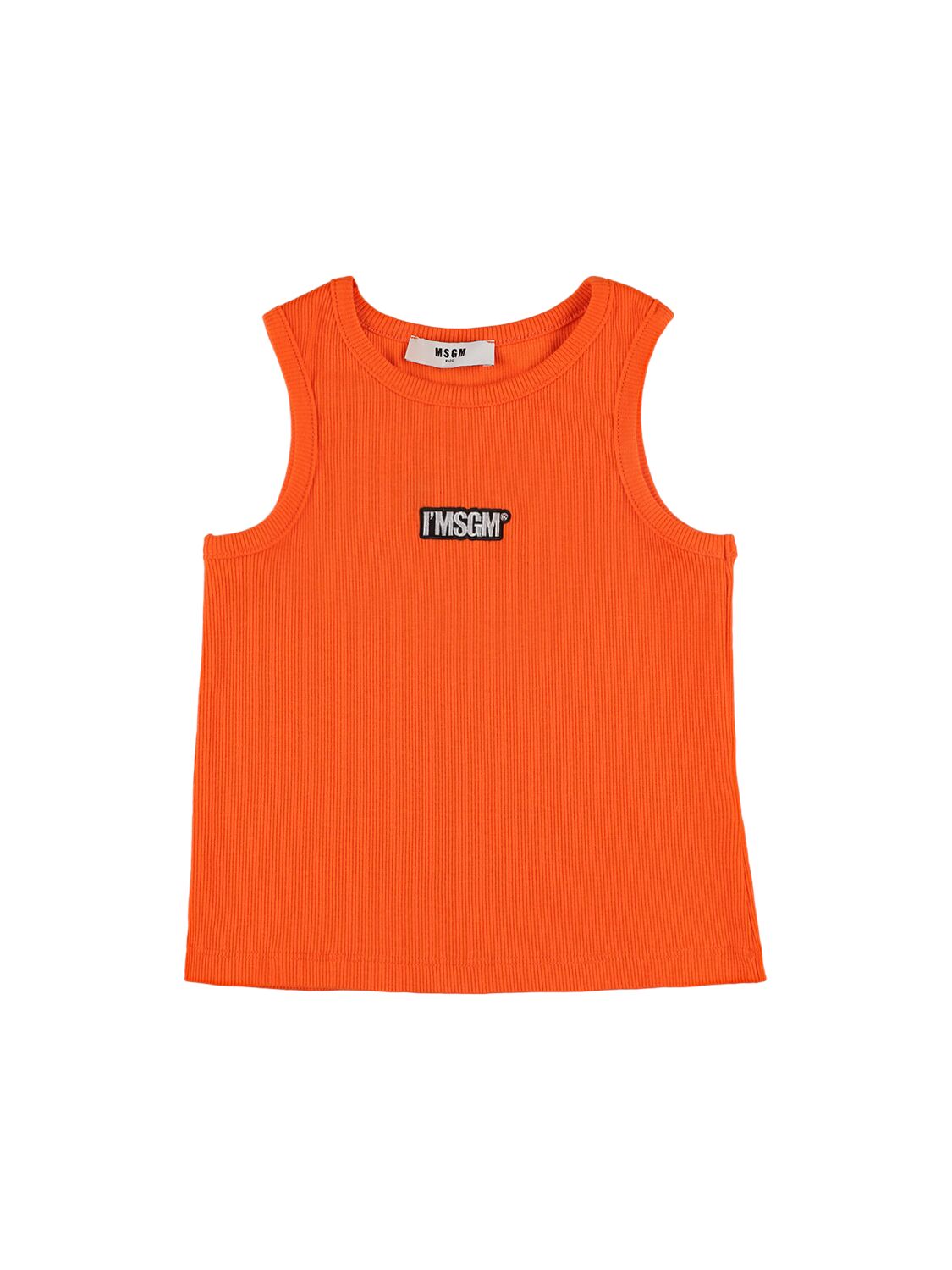 Msgm Kids' Cotton Blend Rib Tank Top In Orange