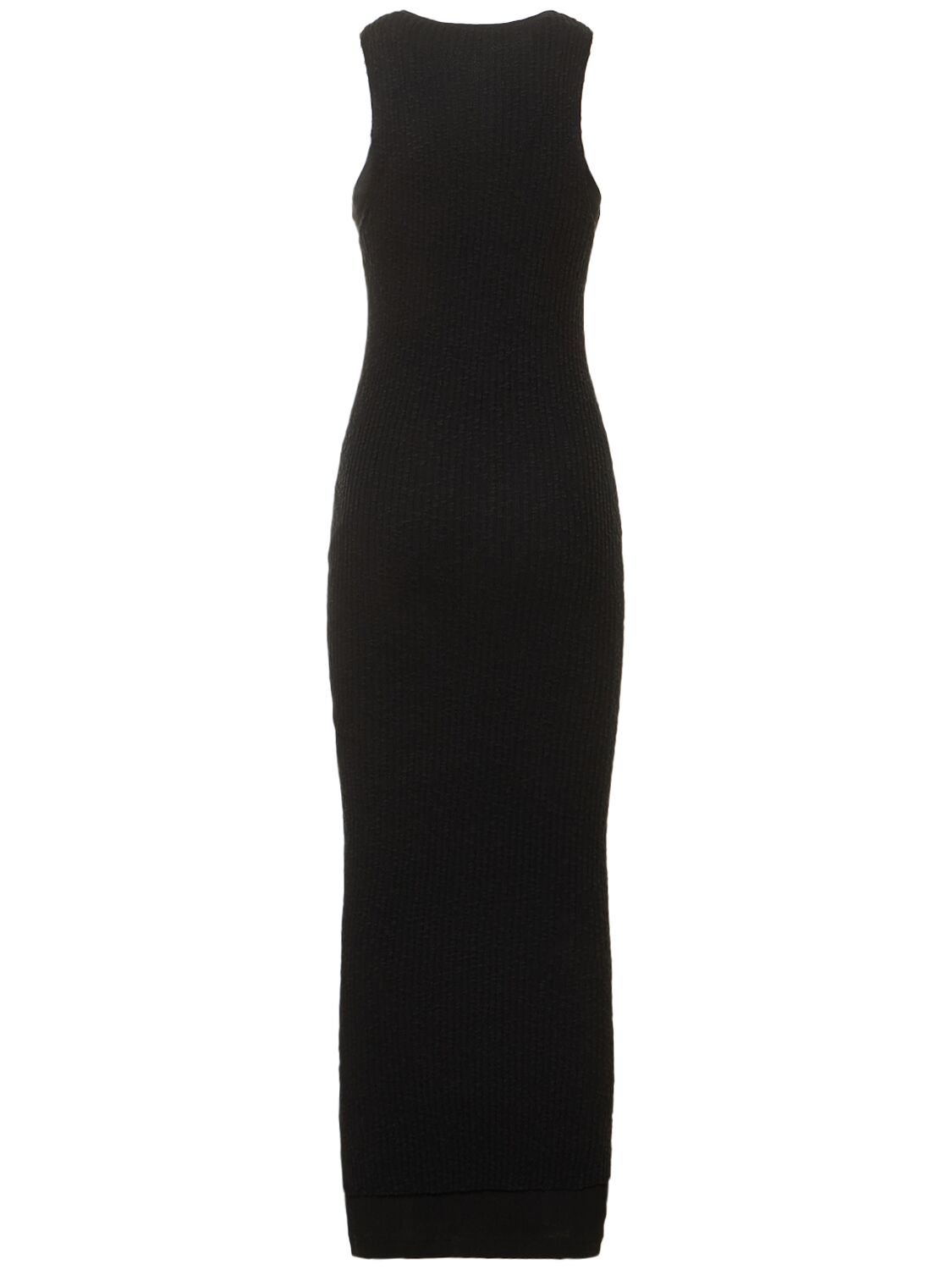 Shop Jil Sander Cotton Ribbed Knit Long Dress In Black