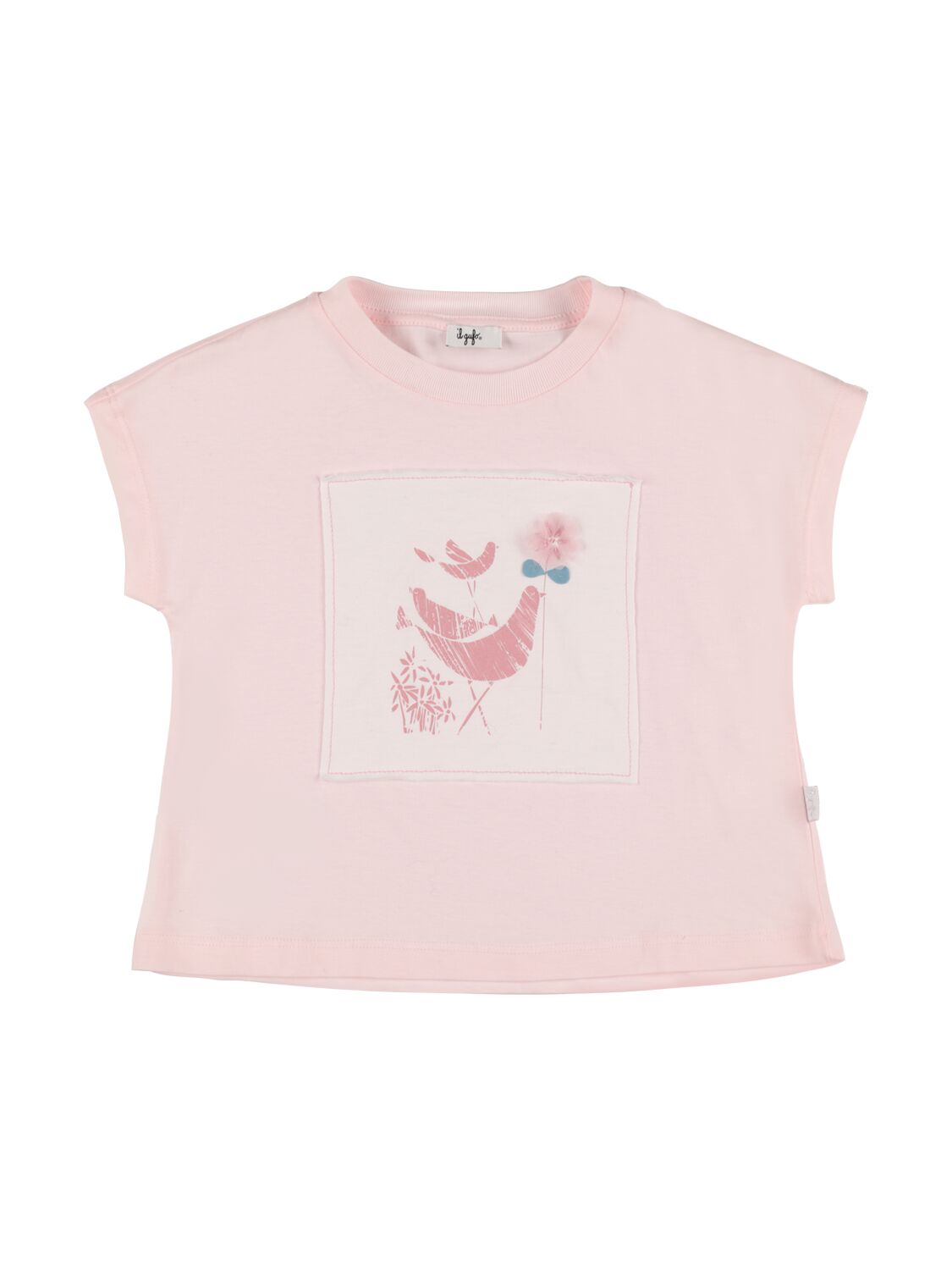 Il Gufo Kids' 刺绣棉质平纹针织t恤 In Pink,white