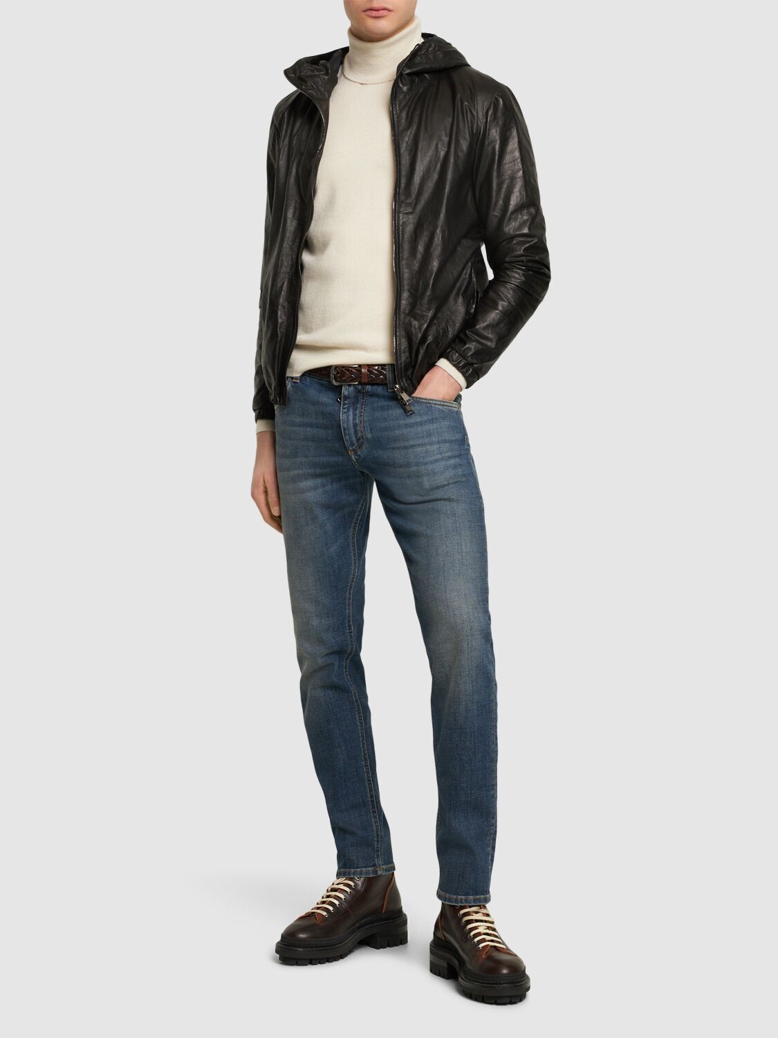 Shop Giorgio Brato Reversible Leather Zip Jacket W/hood In Black