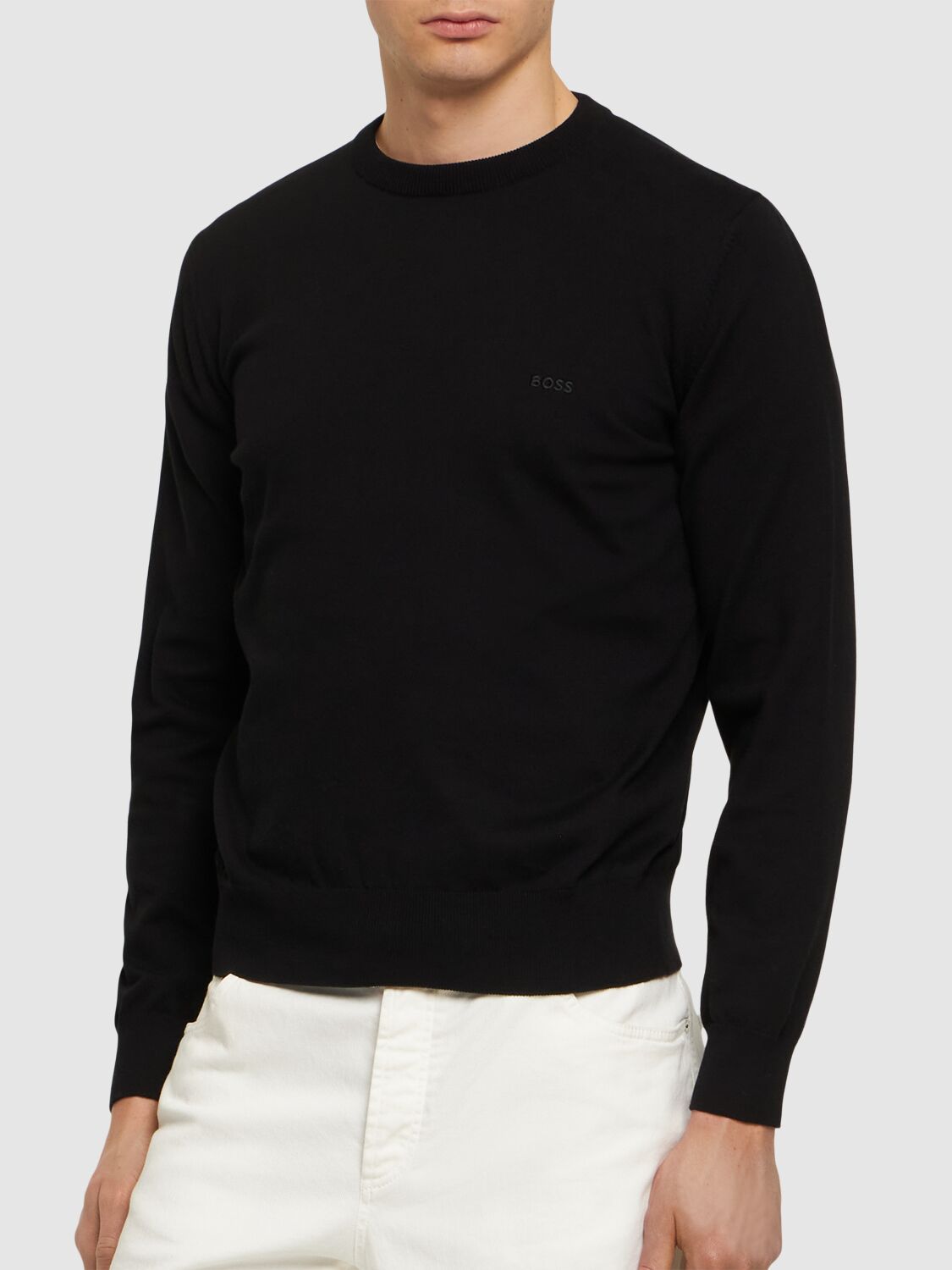 Shop Hugo Boss Pacas-l Cotton Knit Sweater In Black
