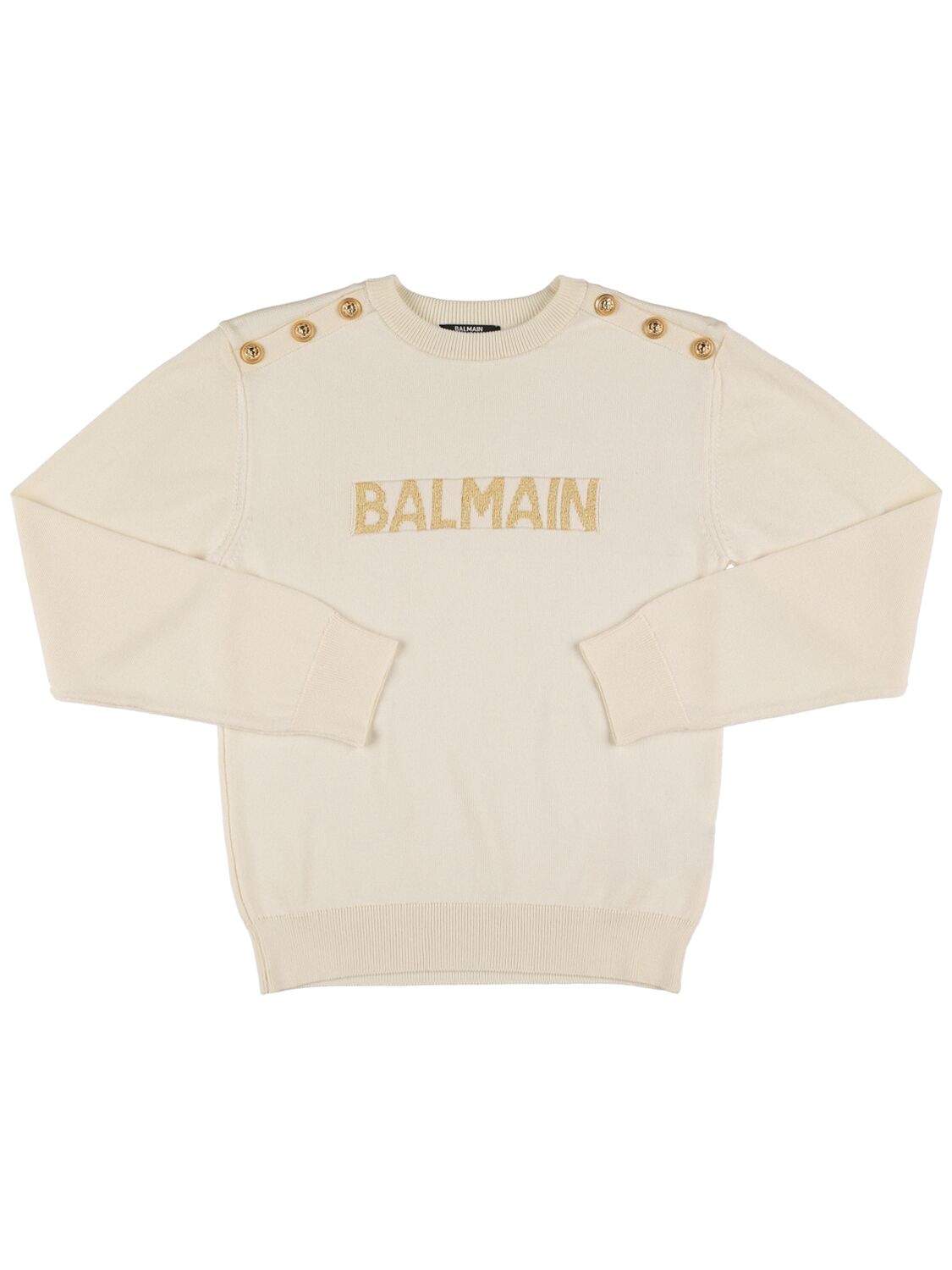 Balmain Kids' Cotton & Viscose Knit Logo Sweater In White