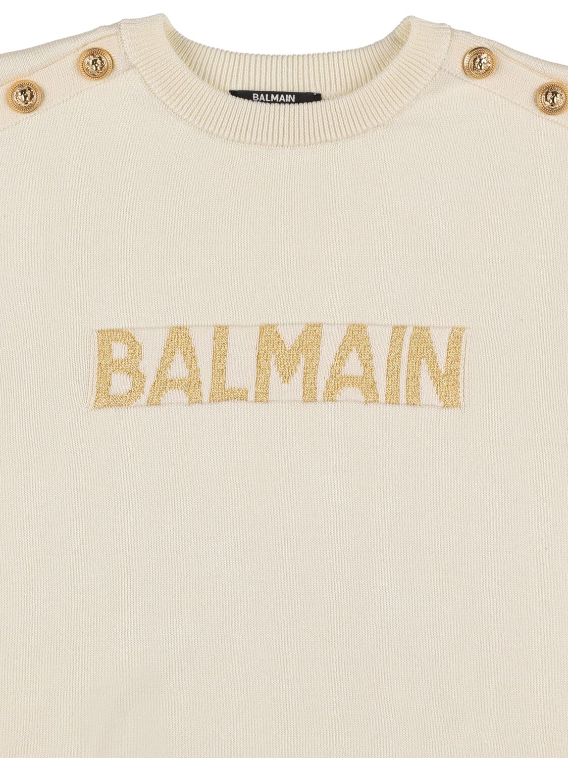 Shop Balmain Cotton & Viscose Knit Logo Sweater In White