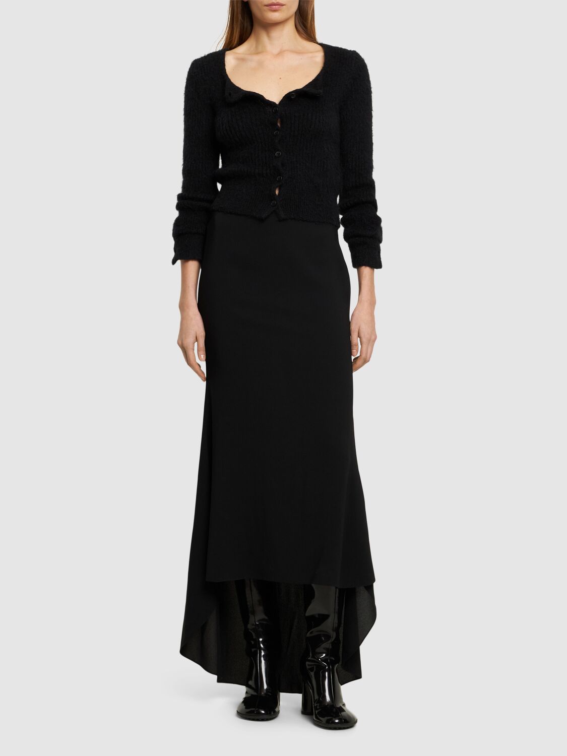 Shop Philosophy Di Lorenzo Serafini Light Crepe Flared Long Skirt In Black